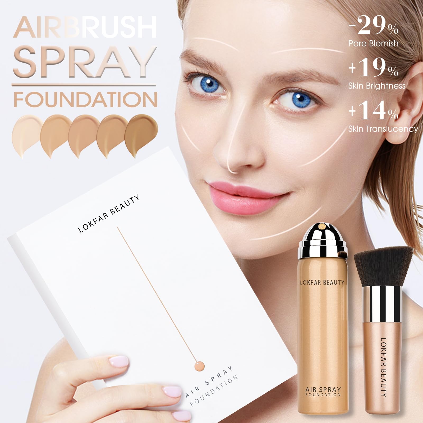 LOKFAR AirBrush Foundation Spray – Silky Mist, Full Coverage Hydrating Foundation | Buff Beige #04
