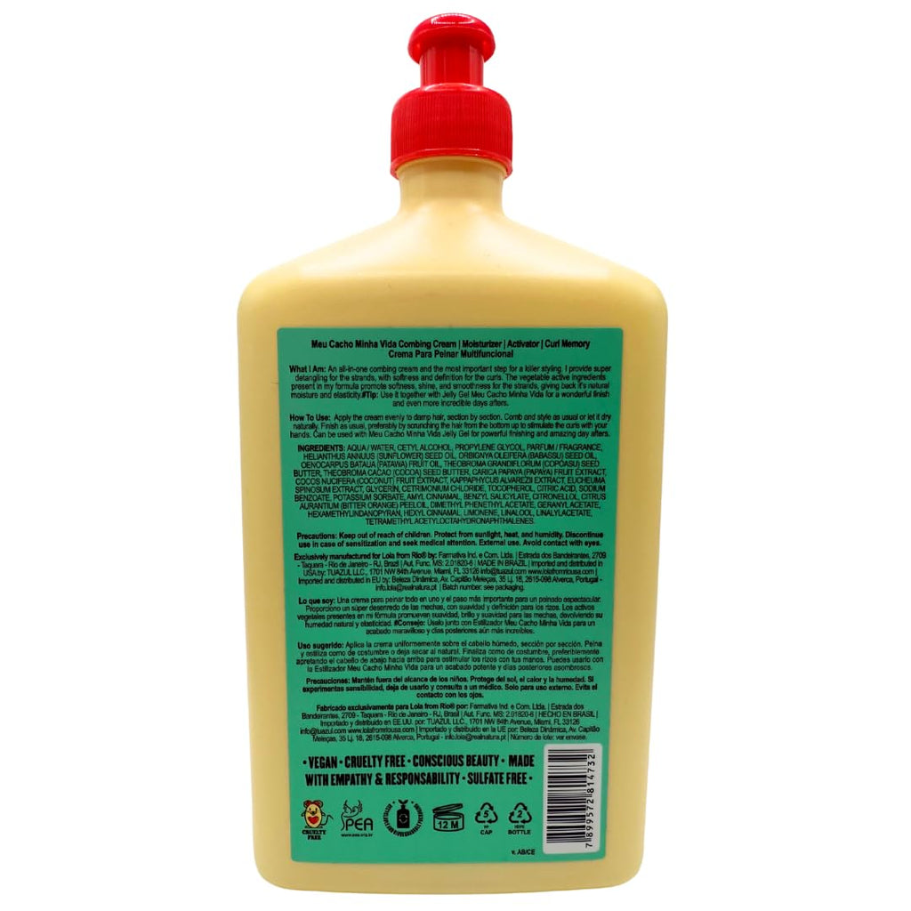 Lola From Rio Meu Cacho Minha Vida Curl Defining Cream – Lightweight Hydration for Soft, Bouncy Curls & Waves – 17.6 oz