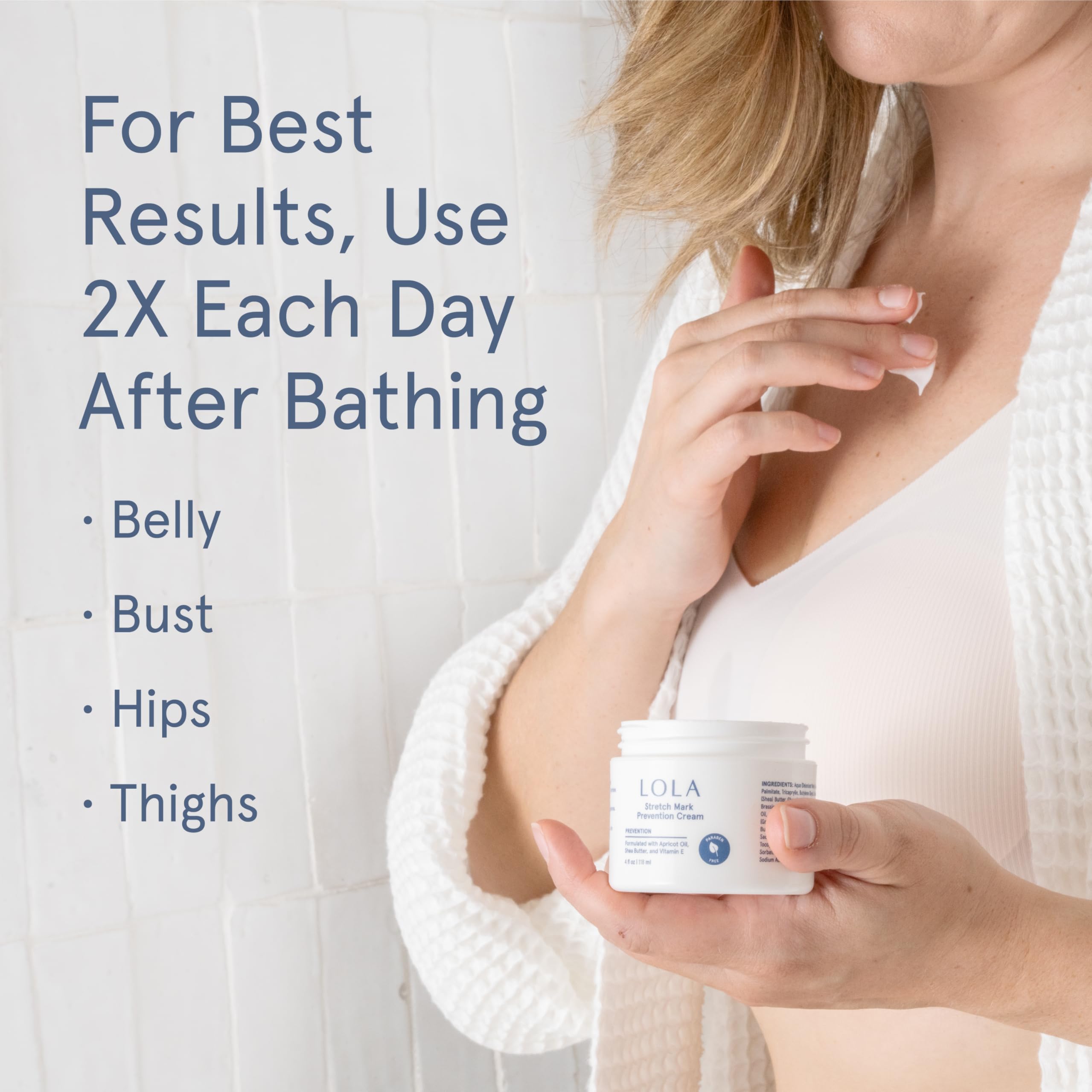 LOLA Stretch Mark Prevention Cream with Hydrating Body Oil | Skin Elasticity & Hypoallergenic Maternity Care - Cocoa Butter & Collagen Support - 4 Fl Oz