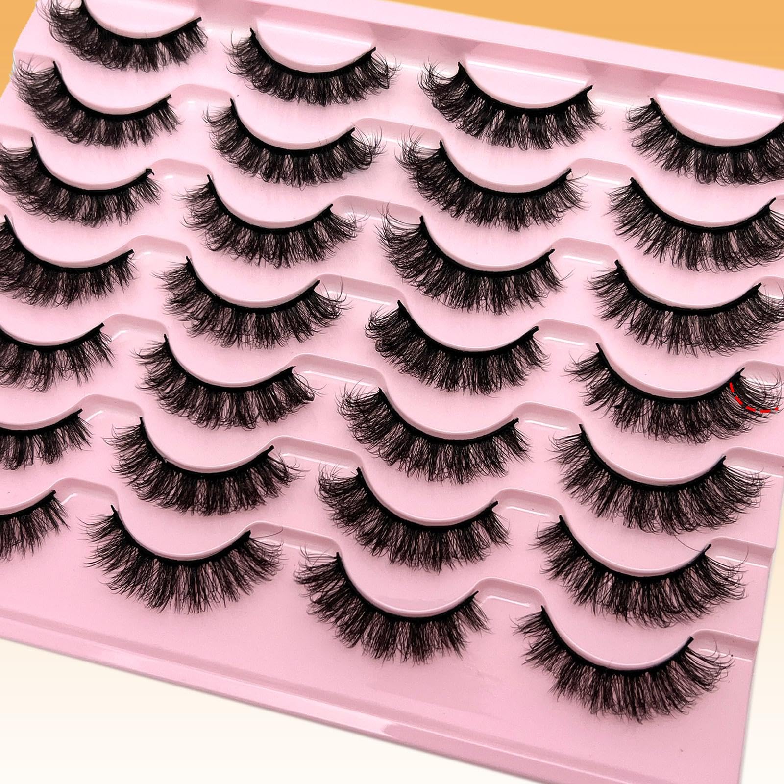 loladook Fake Lashes Natural Look Short Fluffy Lashes – D Curl Cat Eye, 14-Pair Reusable Pack