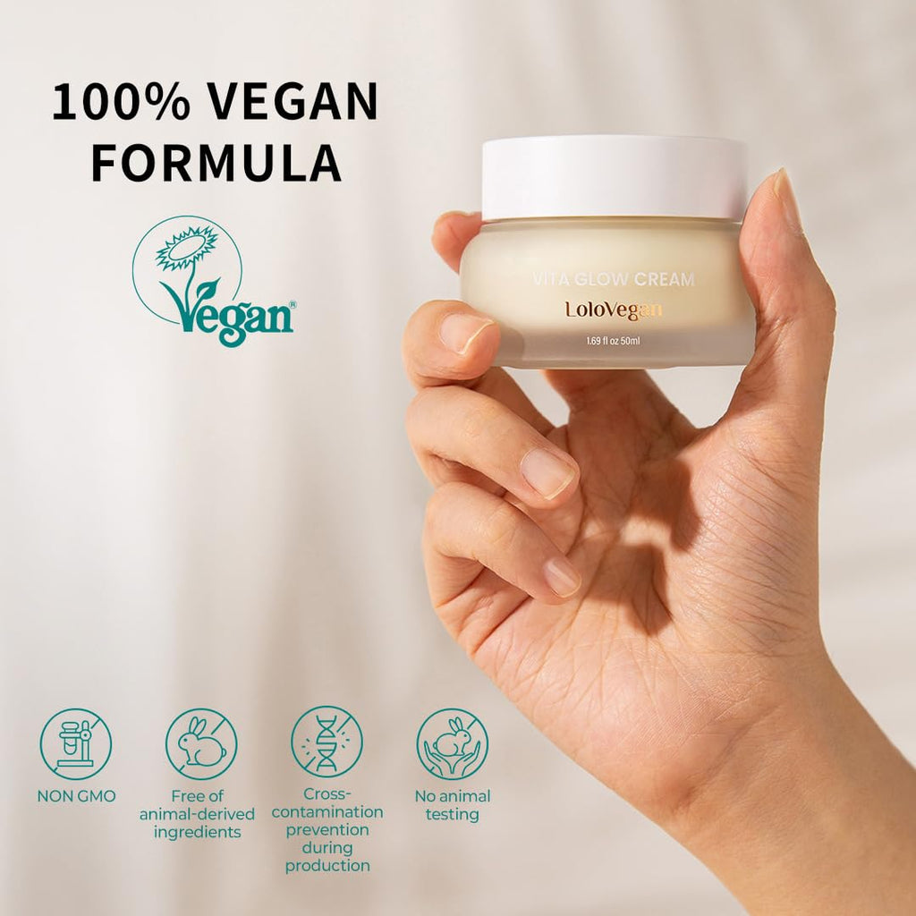 Lolovegan Vita Glow Cream – Brightening & Firming Vegan Face Cream with Snow Mushroom, Vitamin C Complex & Niacinamide