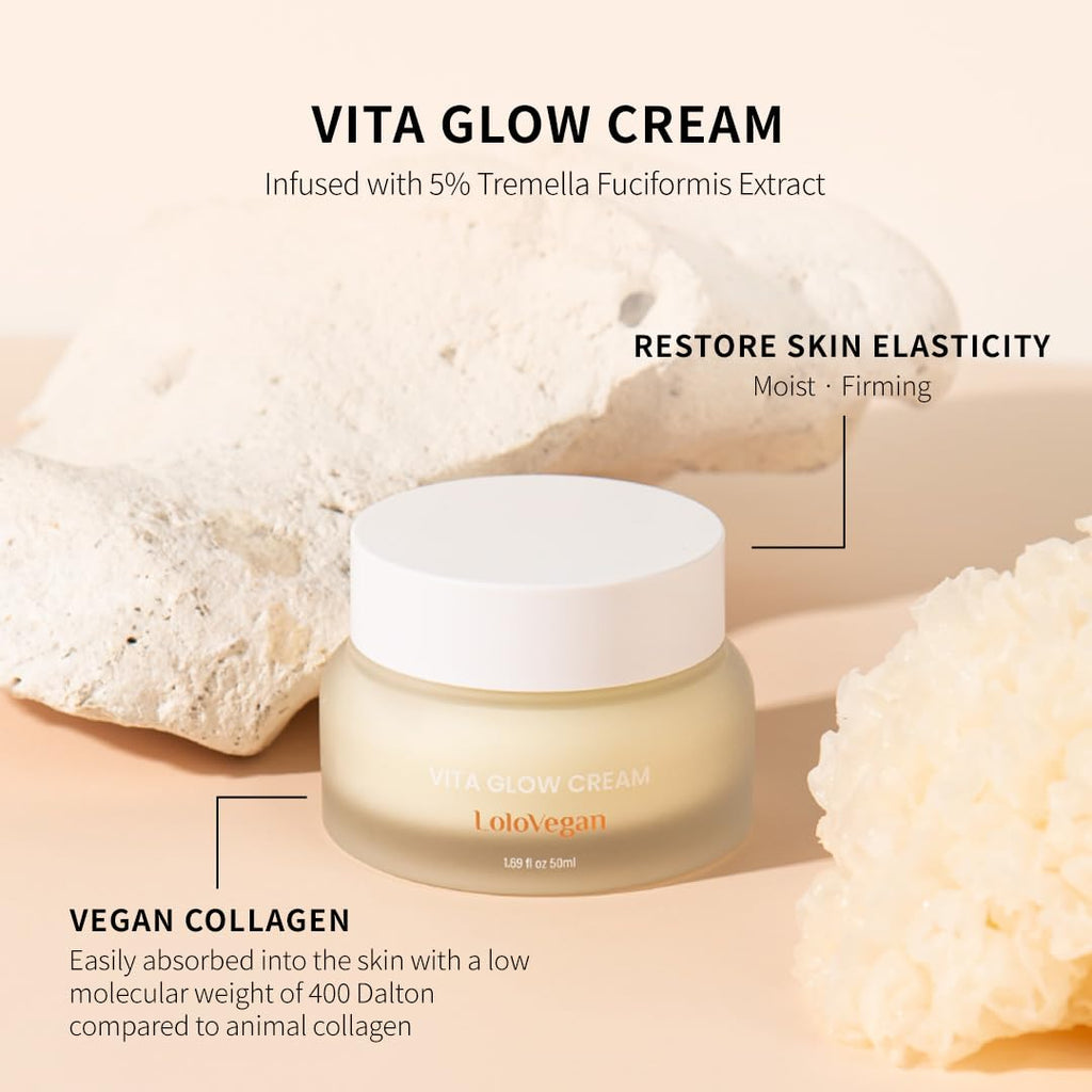 Lolovegan Vita Glow Cream – Brightening & Firming Vegan Face Cream with Snow Mushroom, Vitamin C Complex & Niacinamide