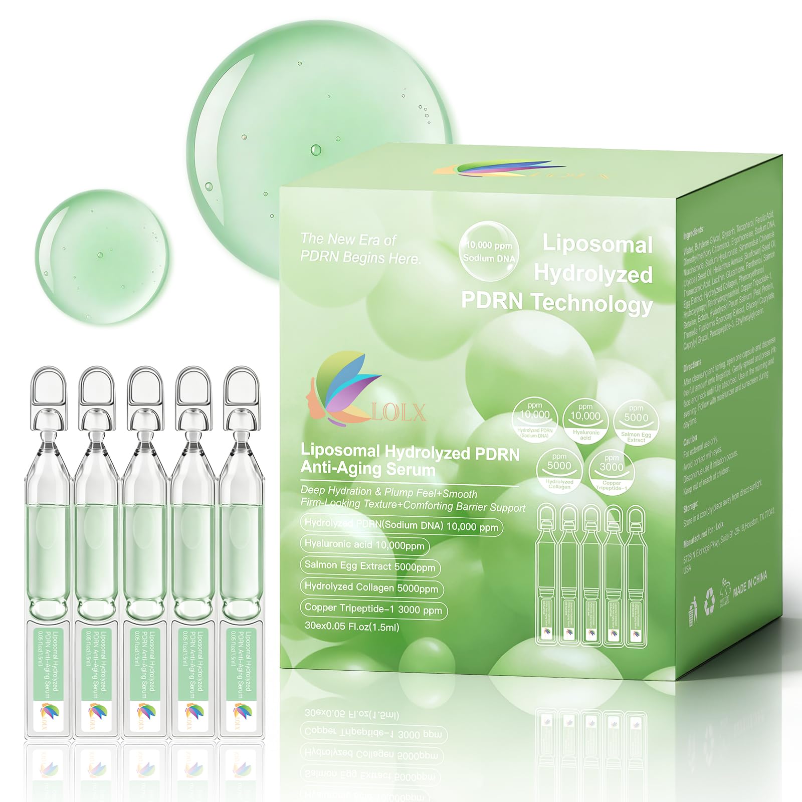LOLX Liposomal PDRN Serum – 10,000ppm PDRN, 10,000ppm HA, Deep Hydration & Firming