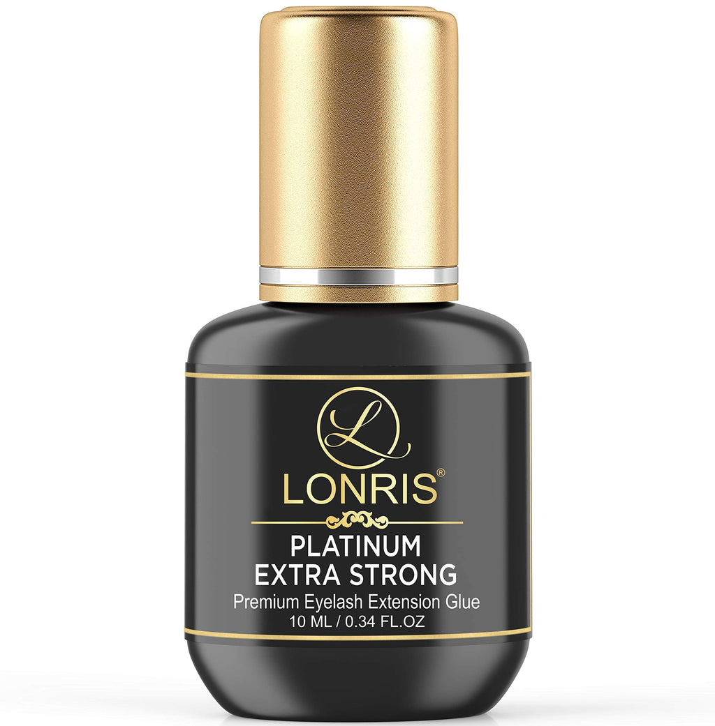 LONRIS Platinum Extra Strong Lash Glue – 8-9 Weeks Retention, 0.5-1s Dry, Black Adhesive 10ml | Professional Lash Extensions