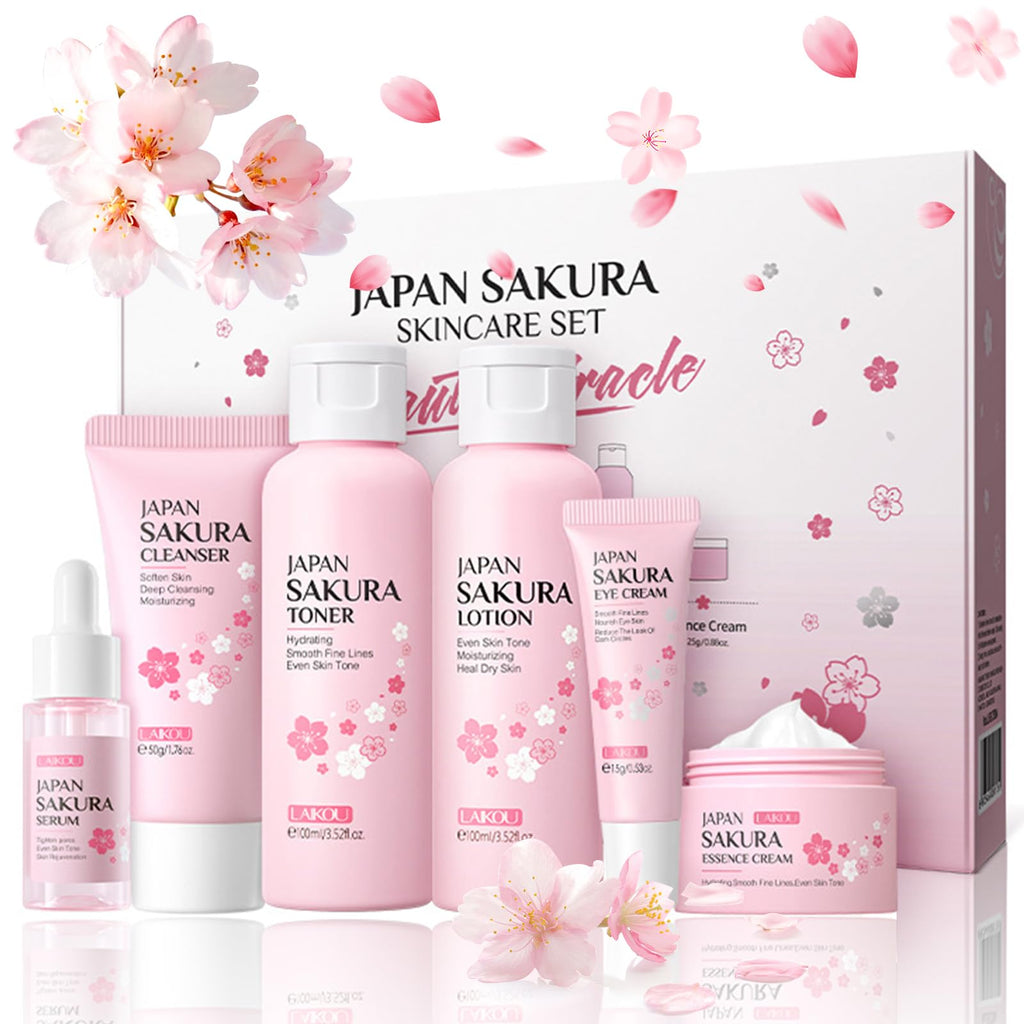 Loobexery 6-Pcs Sakura Skin Care Set – Japan Sakura Beauty Gift Kit for Women