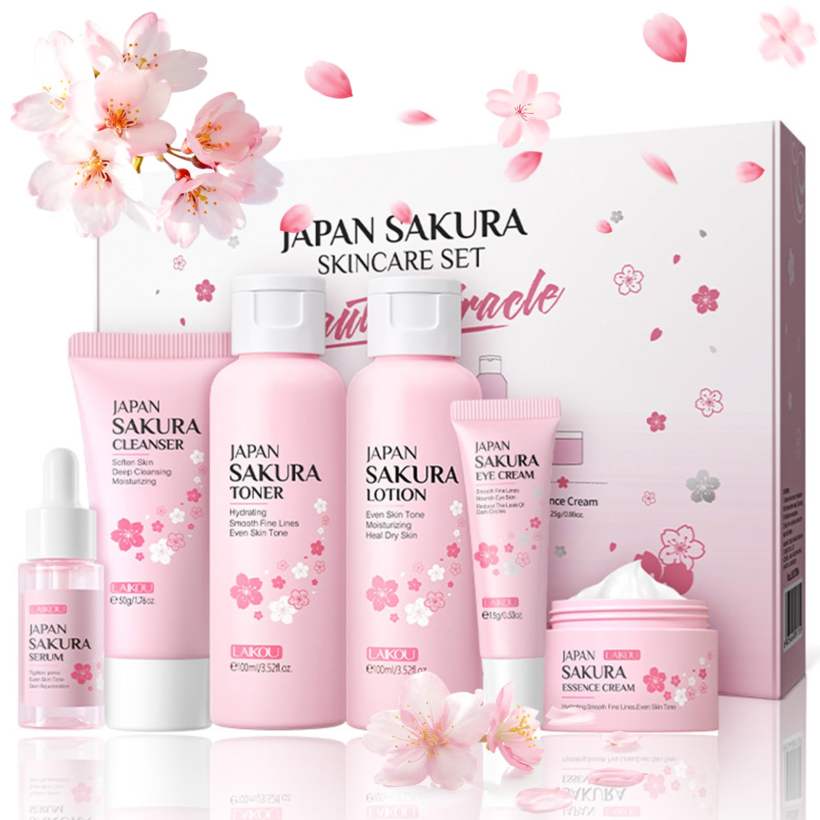 Loobexery 6-Pcs Sakura Skin Care Set – Japan Sakura Beauty Gift Kit for Women