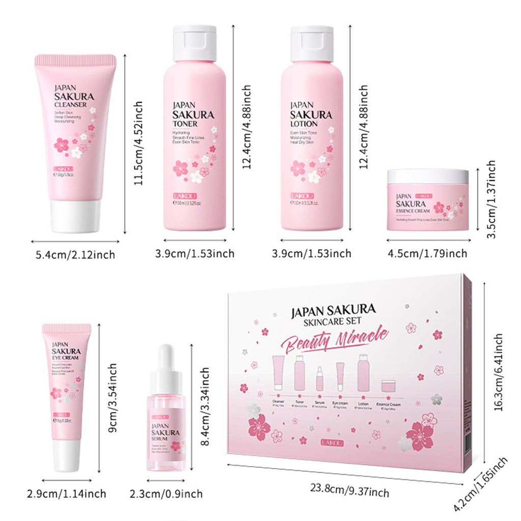 Loobexery 6-Pcs Sakura Skin Care Set – Japan Sakura Beauty Gift Kit for Women