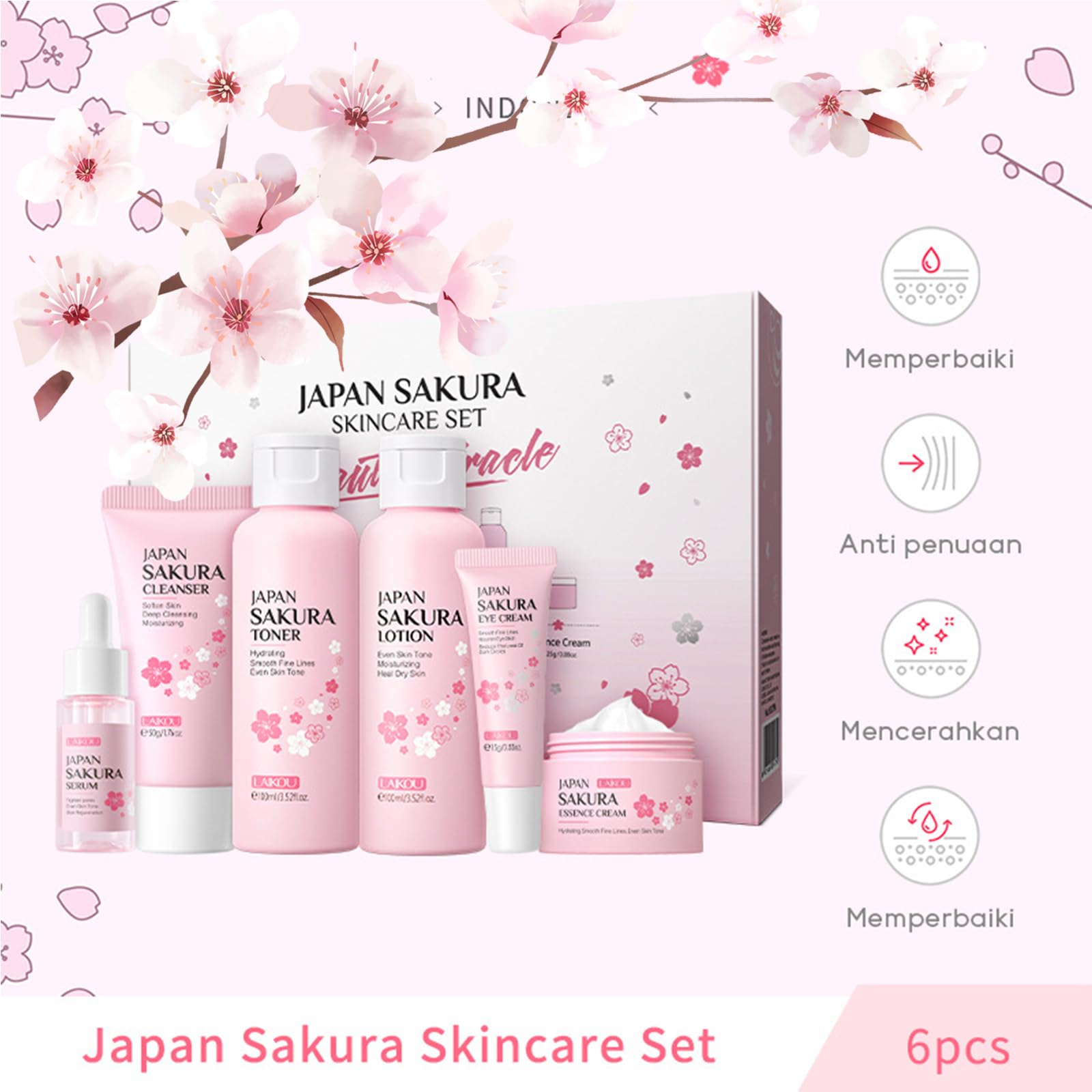 Loobexery 6-Pcs Sakura Skin Care Set – Japan Sakura Beauty Gift Kit for Women