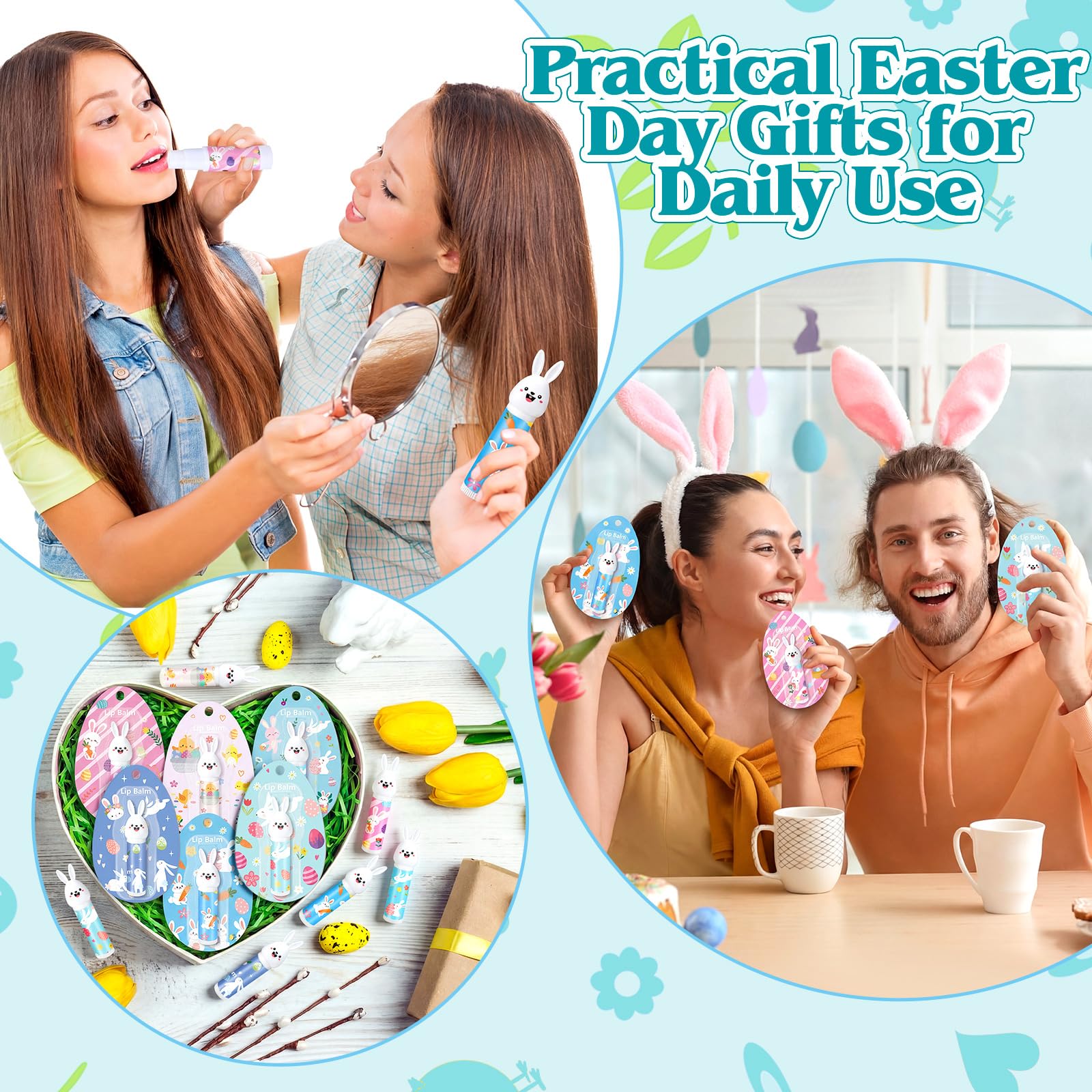 Loopeer 48 Pcs Easter Bunny Beeswax Lip Balm – 0.18 oz Bulk Gift Set for Spring