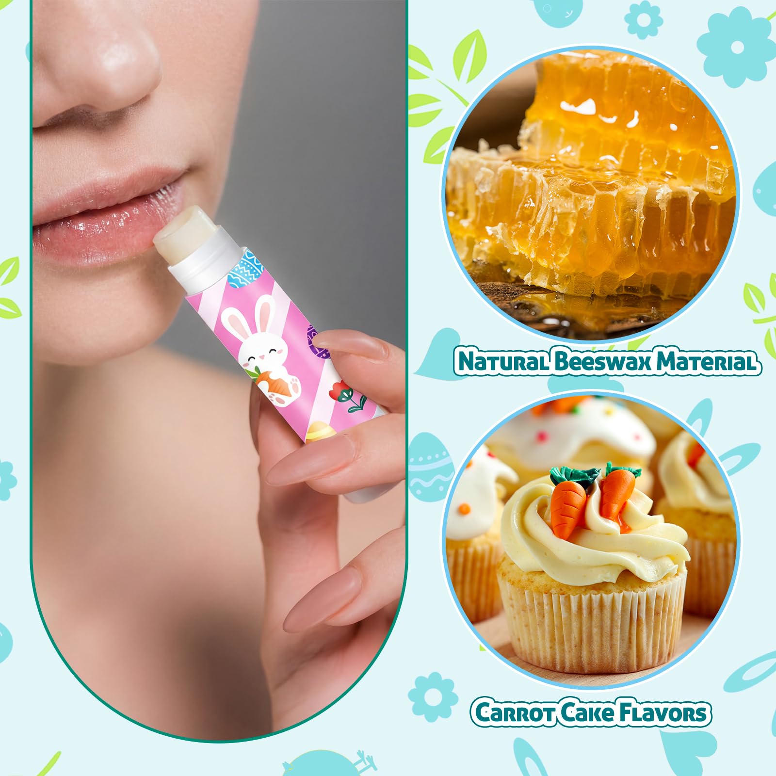 Loopeer 48 Pcs Easter Bunny Beeswax Lip Balm – 0.18 oz Bulk Gift Set for Spring