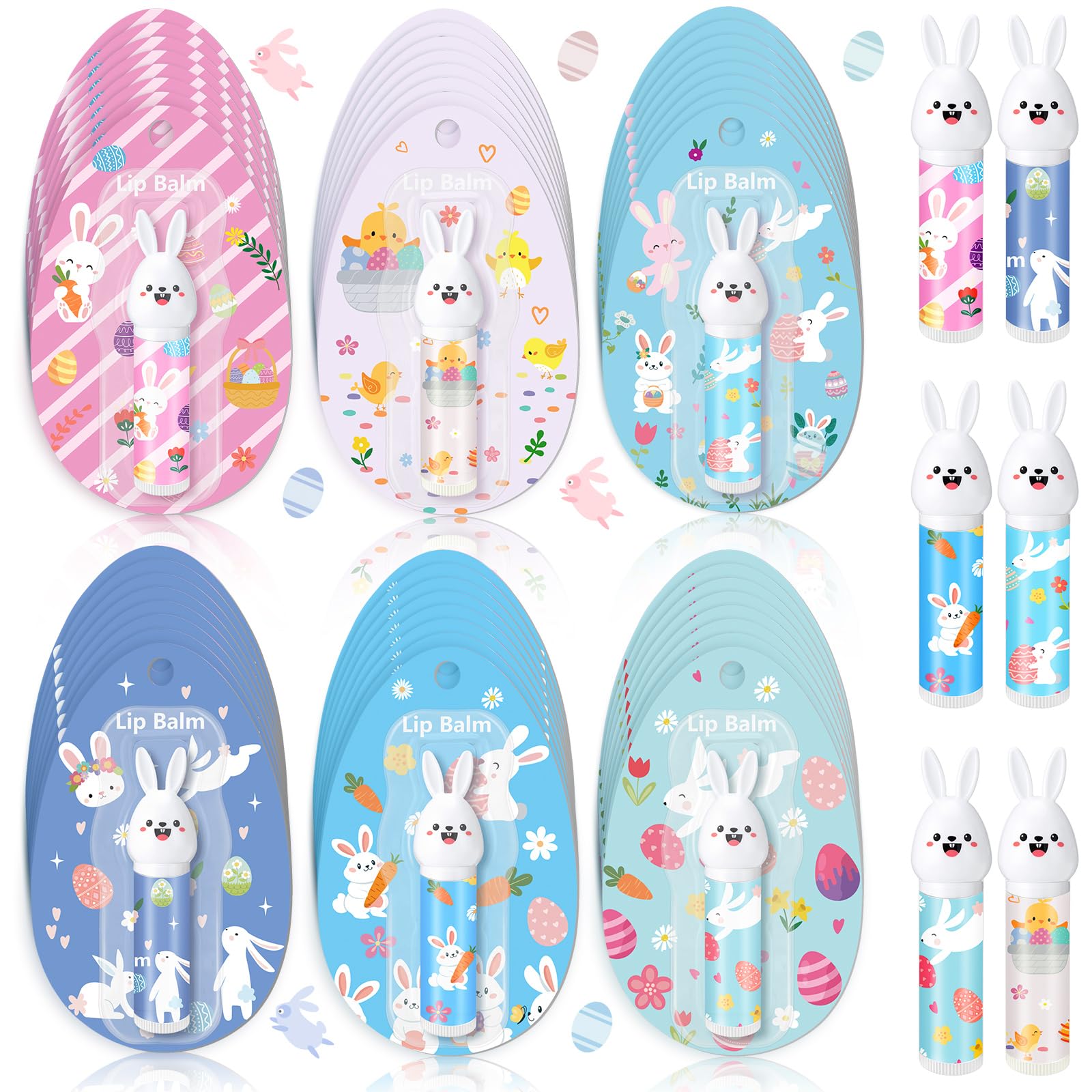 Loopeer 48 Pcs Easter Bunny Beeswax Lip Balm – 0.18 oz Bulk Gift Set for Spring