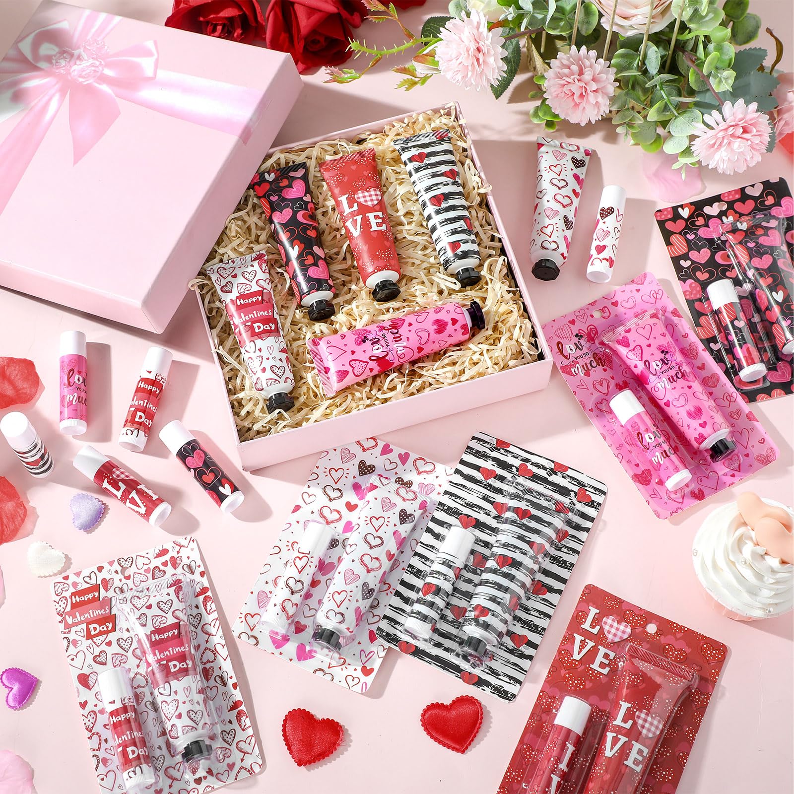 Loopeer 24-Set Valentine's Day Hand Cream & Lip Balm Bulk Gifts — Galentine's Day & Wedding Favors (30 ml)