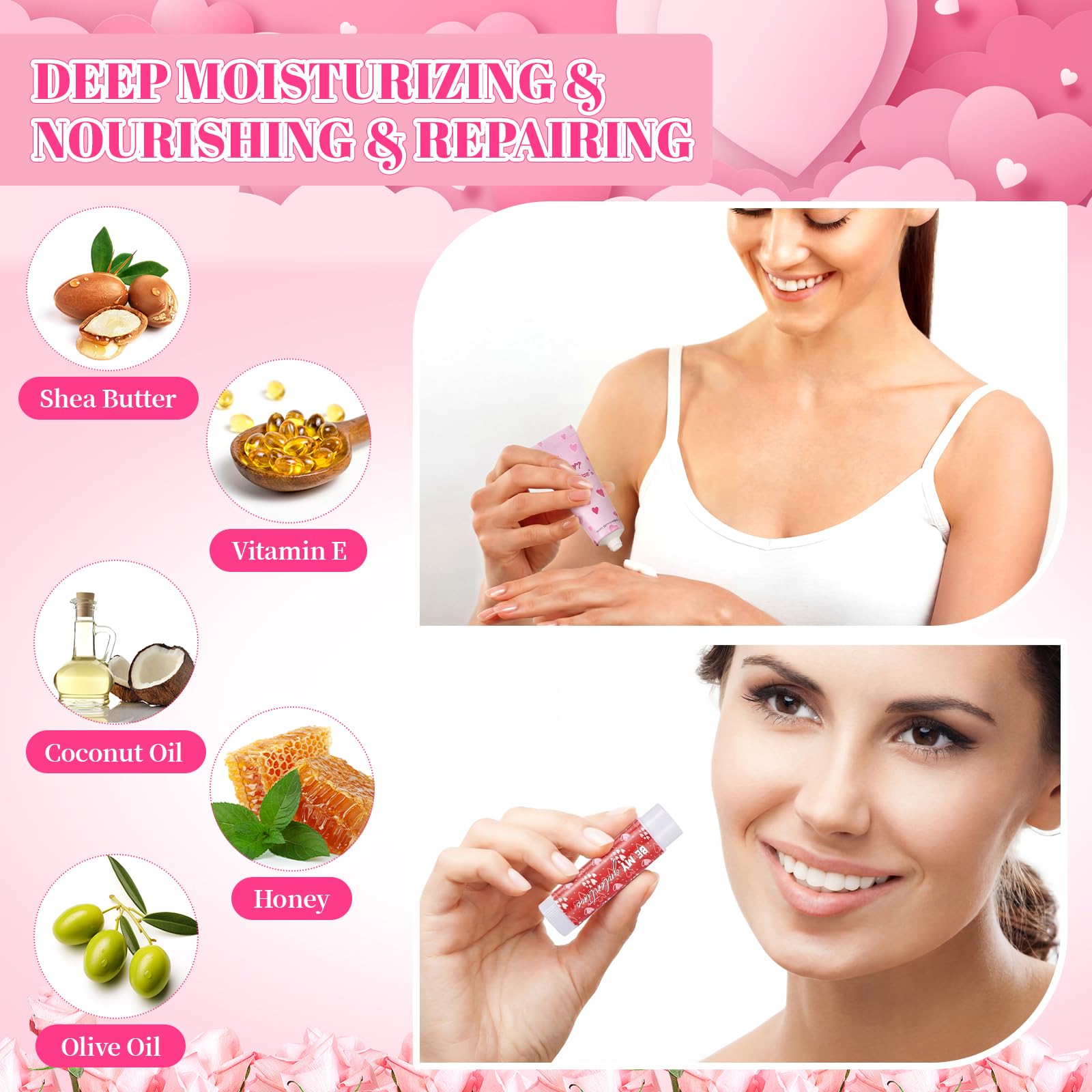 Loopeer 12-Piece Galentine's Day Hand Cream & Lip Balm Gift Set | Bulk Gifts with Cards & Organza Bags