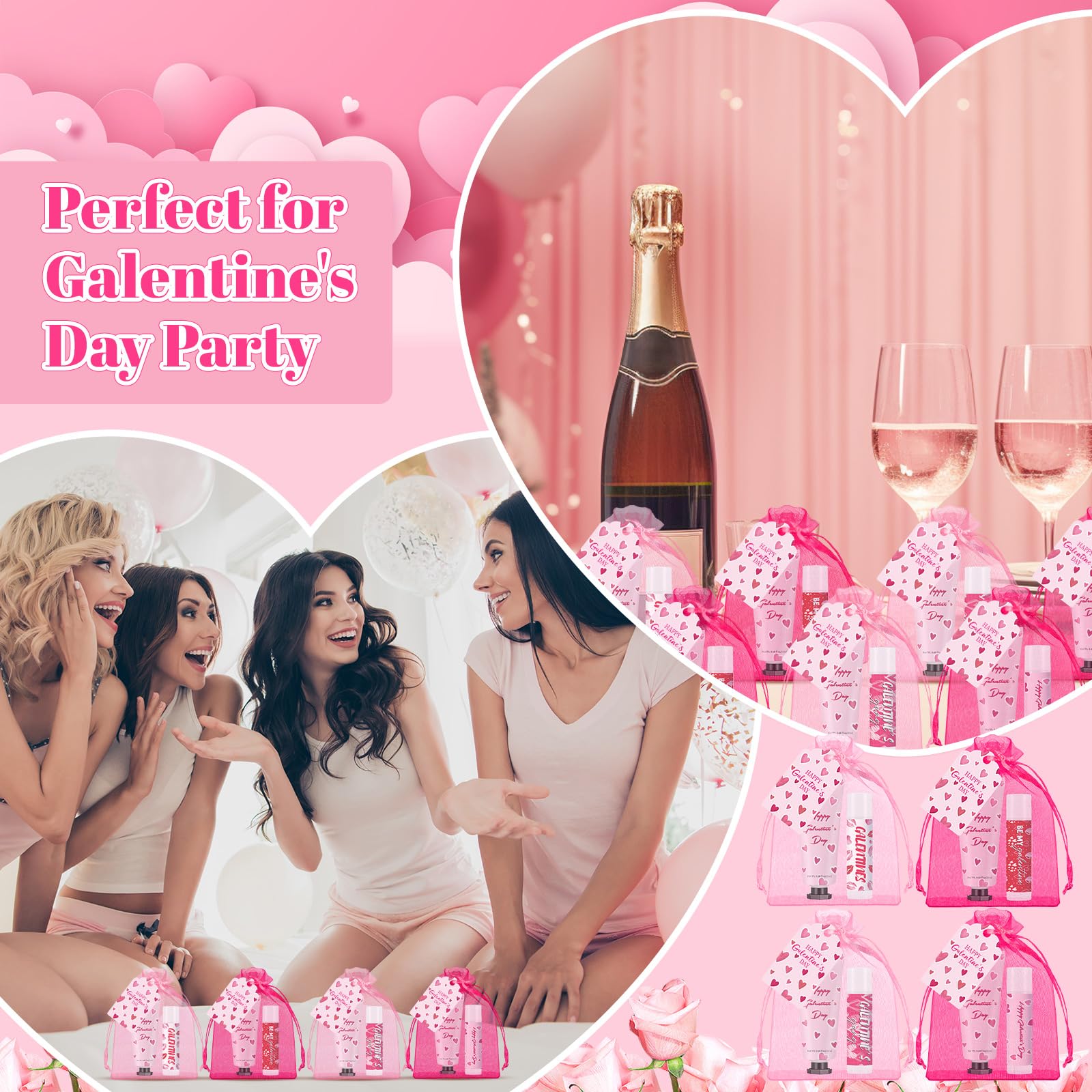 Loopeer 12-Piece Galentine's Day Hand Cream & Lip Balm Gift Set | Bulk Gifts with Cards & Organza Bags