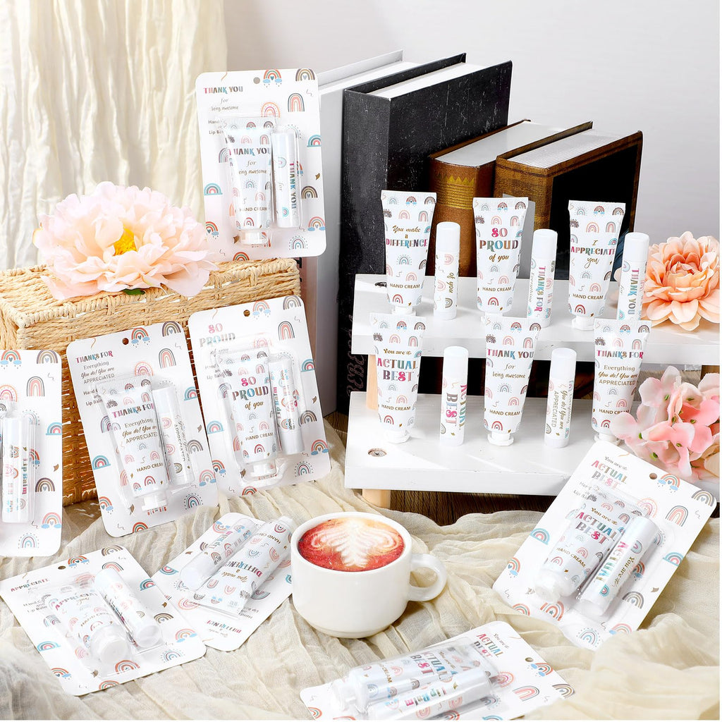 Loopeer 36-Set Bulk Teacher Appreciation Gifts — Boho Rainbow Lip Balm & Hand Cream