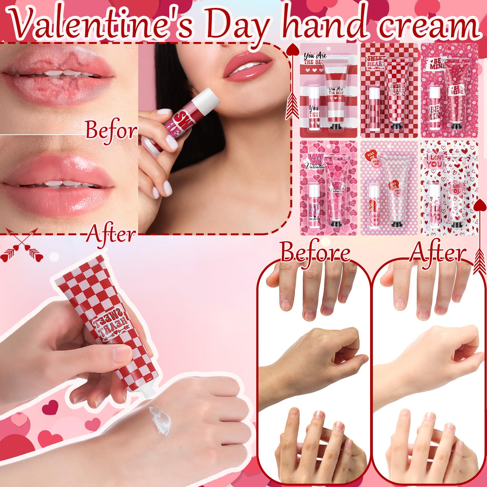 Loopeer 6 Sets Valentines Day Gift Set – Hand Cream & Lip Balm Bulk Gifts