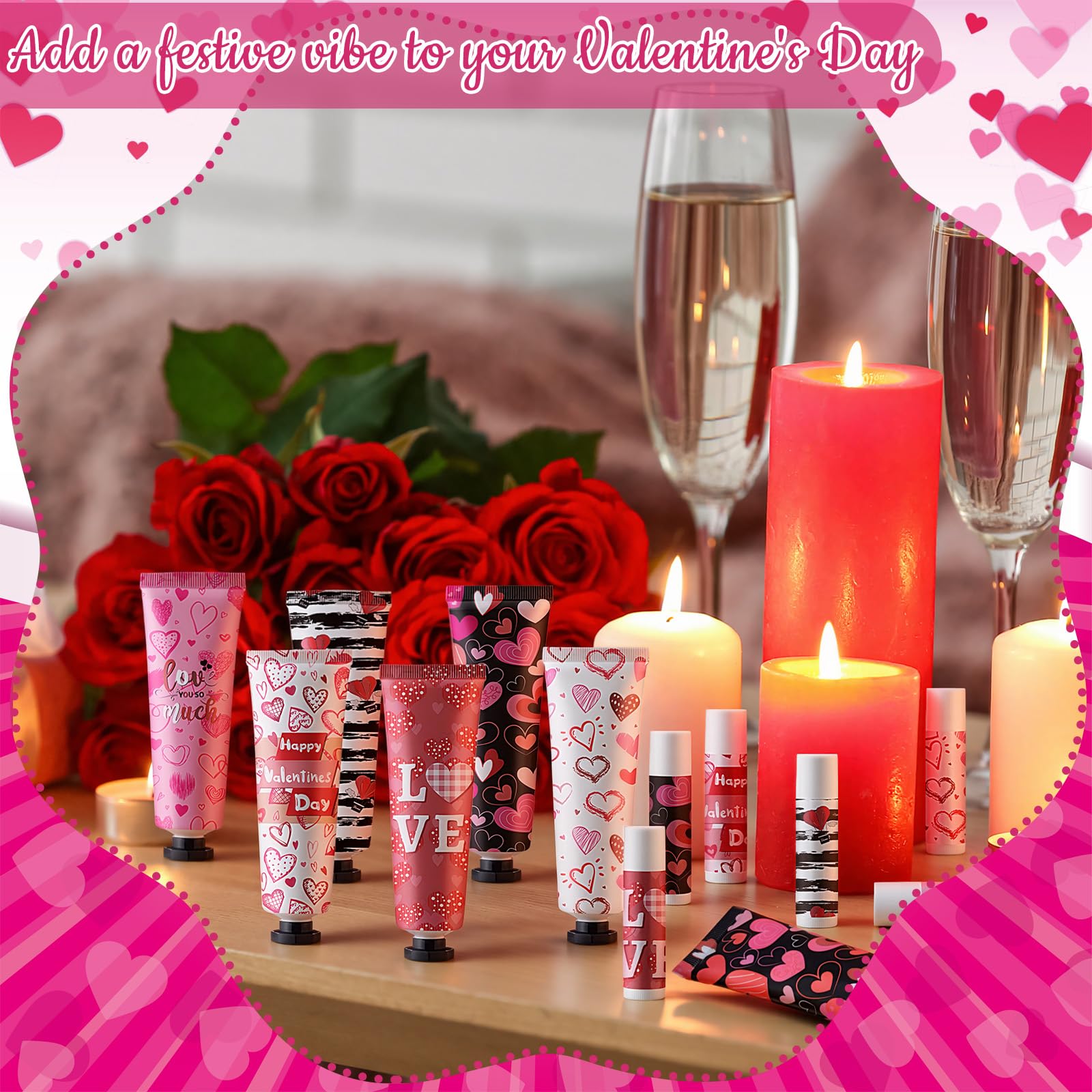 Loopeer 24-Set Valentine's Day Hand Cream & Lip Balm Bulk Gifts — Galentine's Day & Wedding Favors (30 ml)