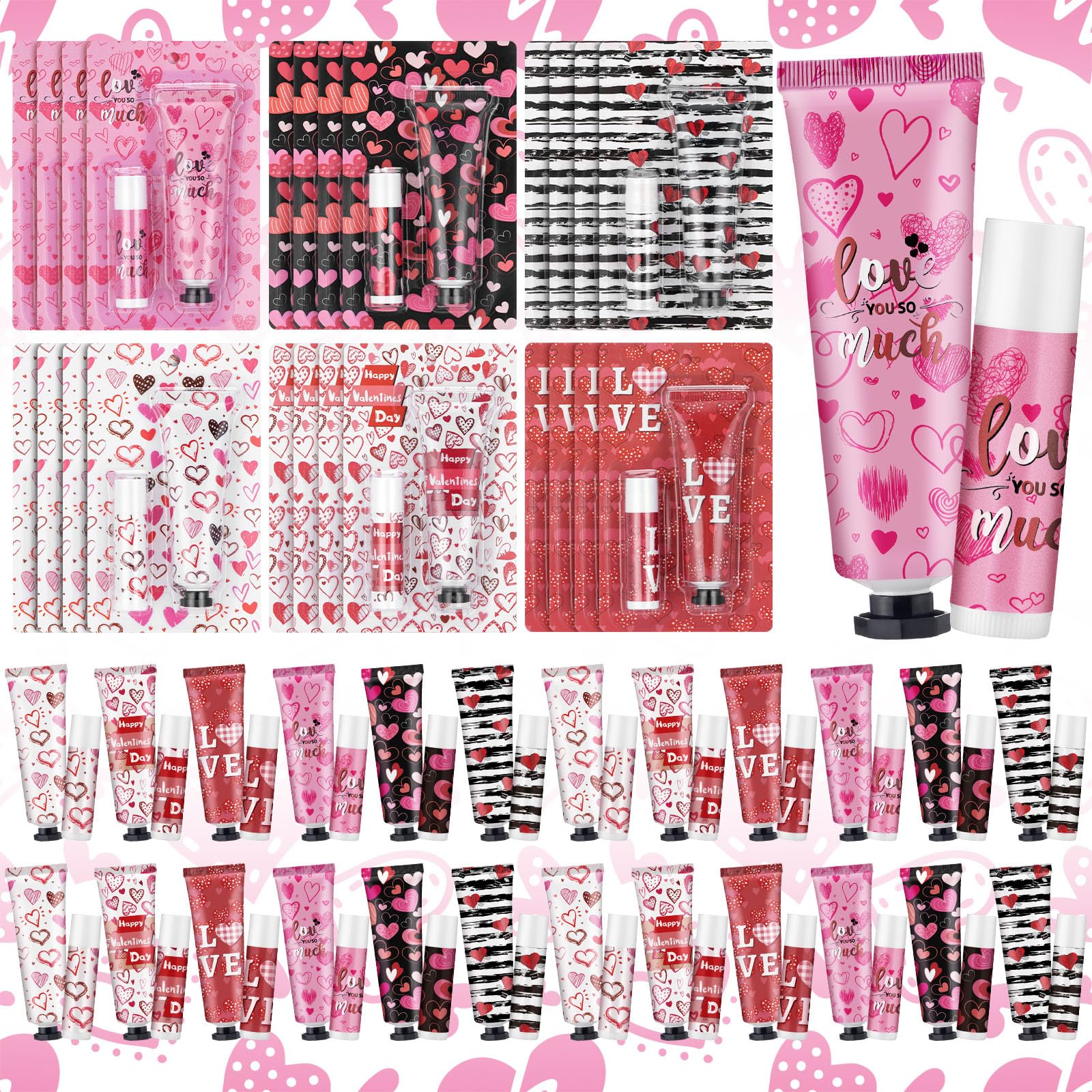 Loopeer 24-Set Valentine's Day Hand Cream & Lip Balm Bulk Gifts — Galentine's Day & Wedding Favors (30 ml)