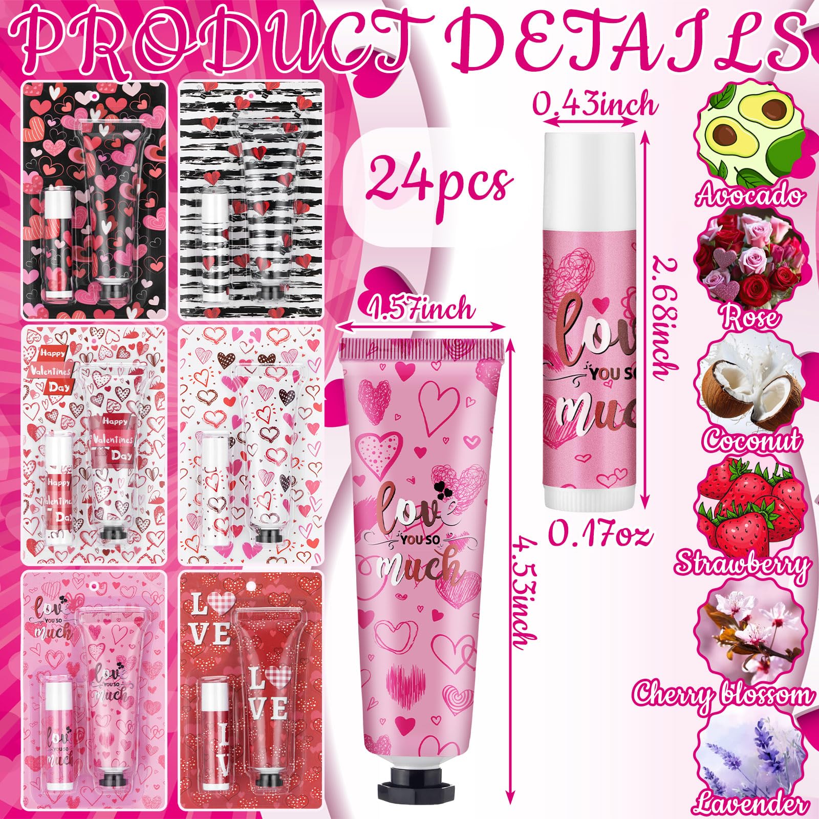 Loopeer 24-Set Valentine's Day Hand Cream & Lip Balm Bulk Gifts — Galentine's Day & Wedding Favors (30 ml)