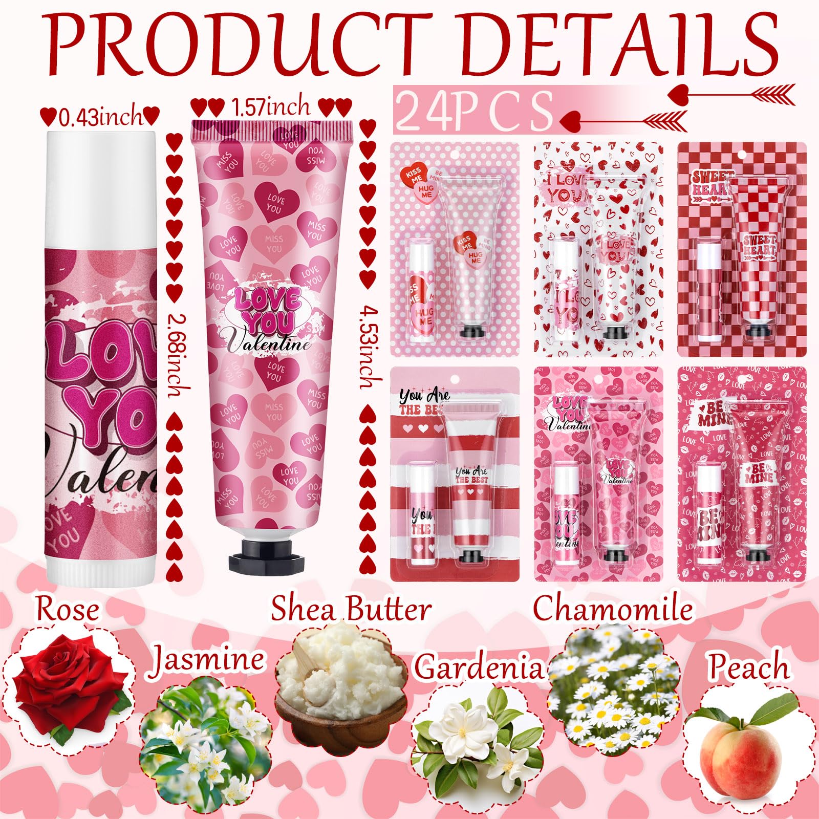 Loopeer 24 Sets Valentine Hand Cream & Lip Balm Gifts Bulk – Galentine's Day Party Favors