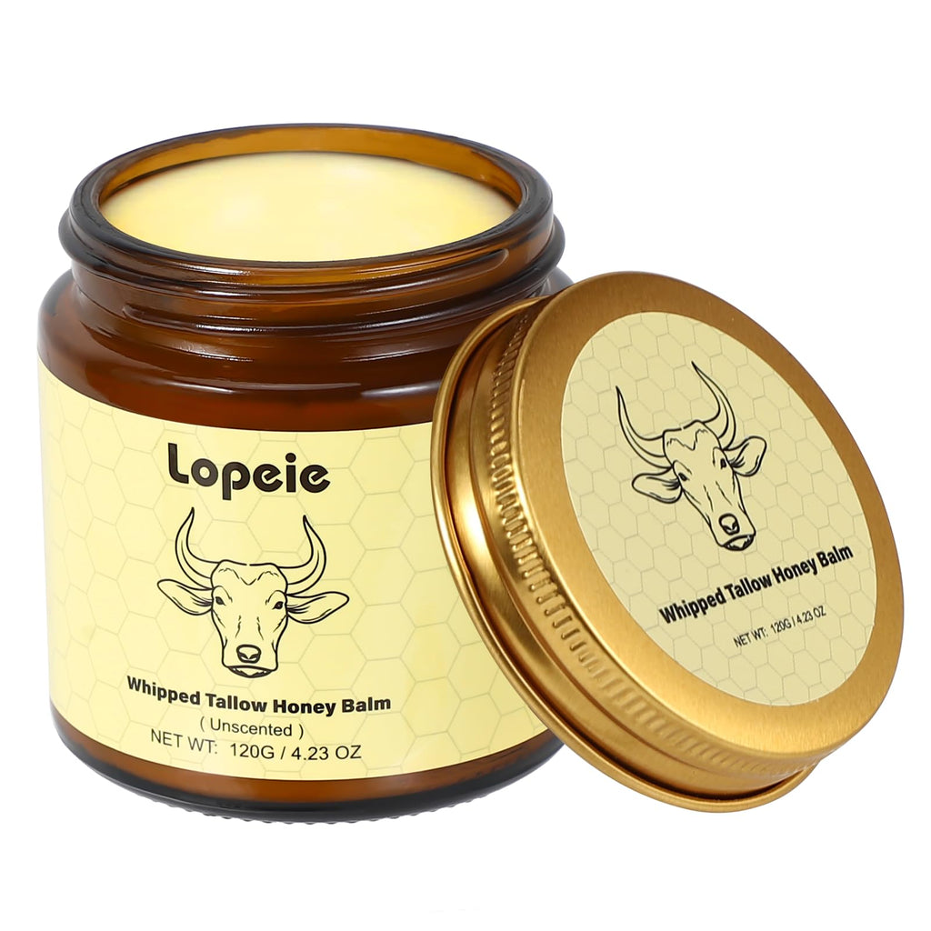 Lopeie Beef Tallow for Skin – Organic Grass-Fed Whipped Moisturizer with Honey Balm (Unscented)