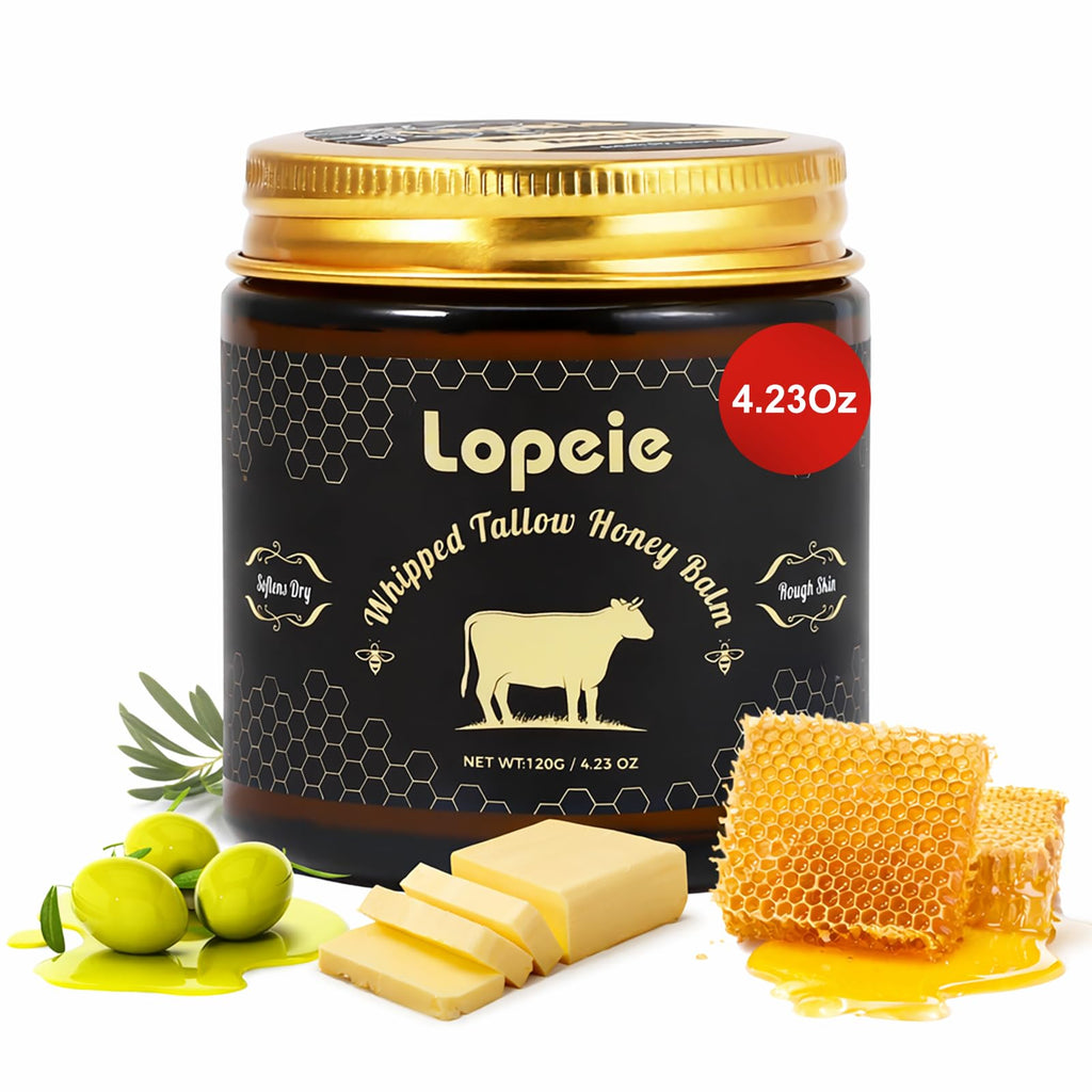 Lopeie Upgraded Organic Tallow Balm | Grass-Fed Tallow, Raw Honey, Unscented
