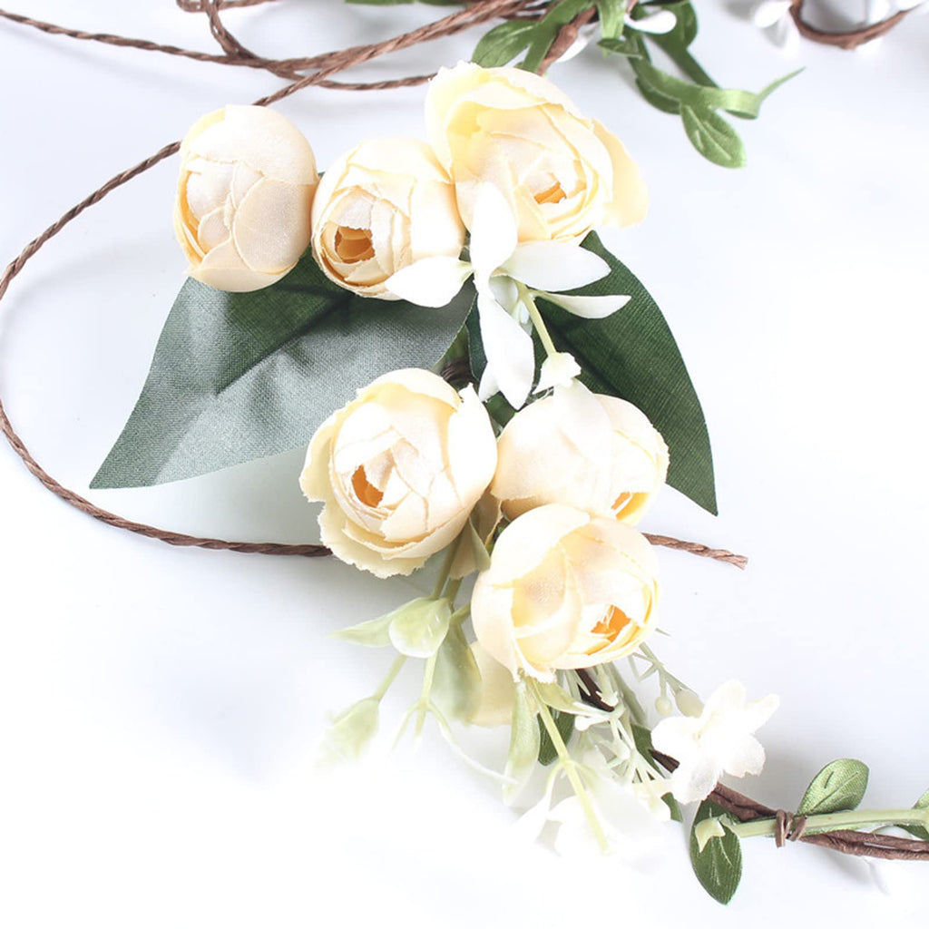 Lopsity Rose Floral Crown Headband – Adjustable White Wedding Hair Wreath