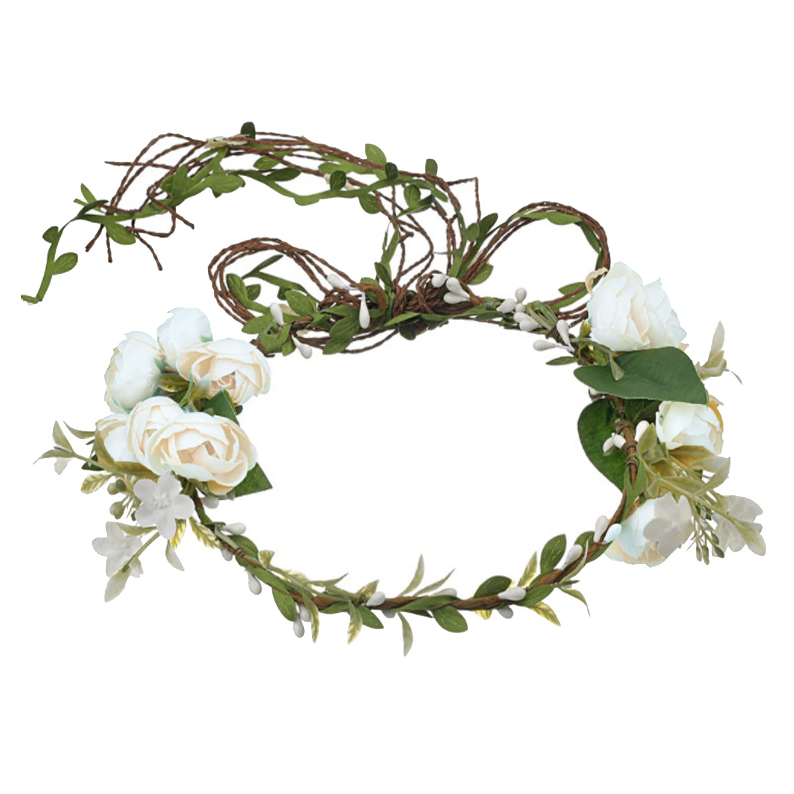 Lopsity Rose Floral Crown Headband – Adjustable White Wedding Hair Wreath