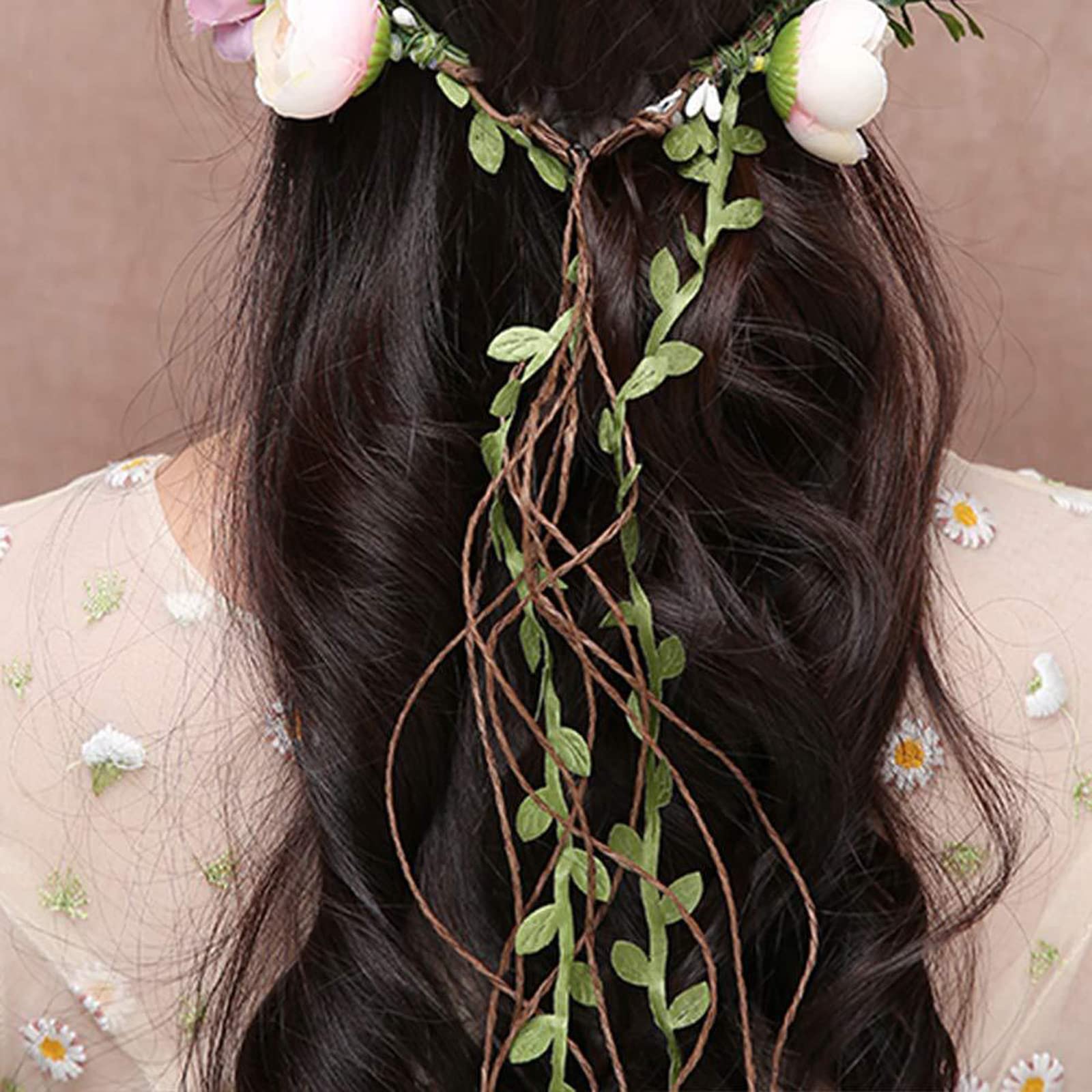 Lopsity Rose Floral Crown Headband – Adjustable White Wedding Hair Wreath