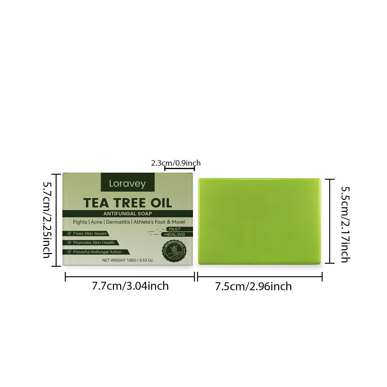 Loravey Antifungal Relief Soap Bar – Tea Tree & Green Tea, 100g