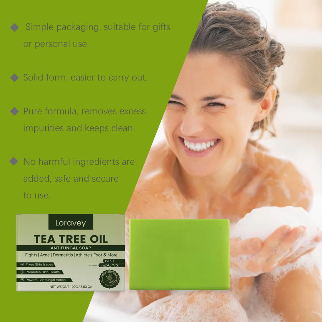 Loravey Antifungal Relief Soap Bar – Tea Tree & Green Tea, 100g