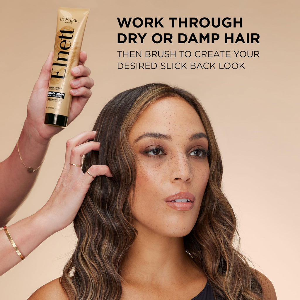 L'Oreal Paris Elnett Slick Back Styling Cream – 24HR Brushable Hold, Frizz Control & Shine