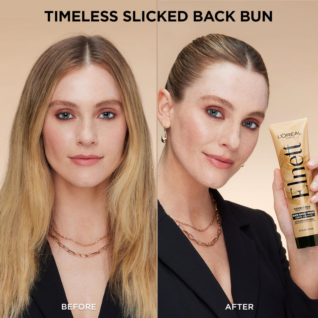 L'Oreal Paris Elnett Slick Back Styling Cream – 24HR Brushable Hold, Frizz Control & Shine