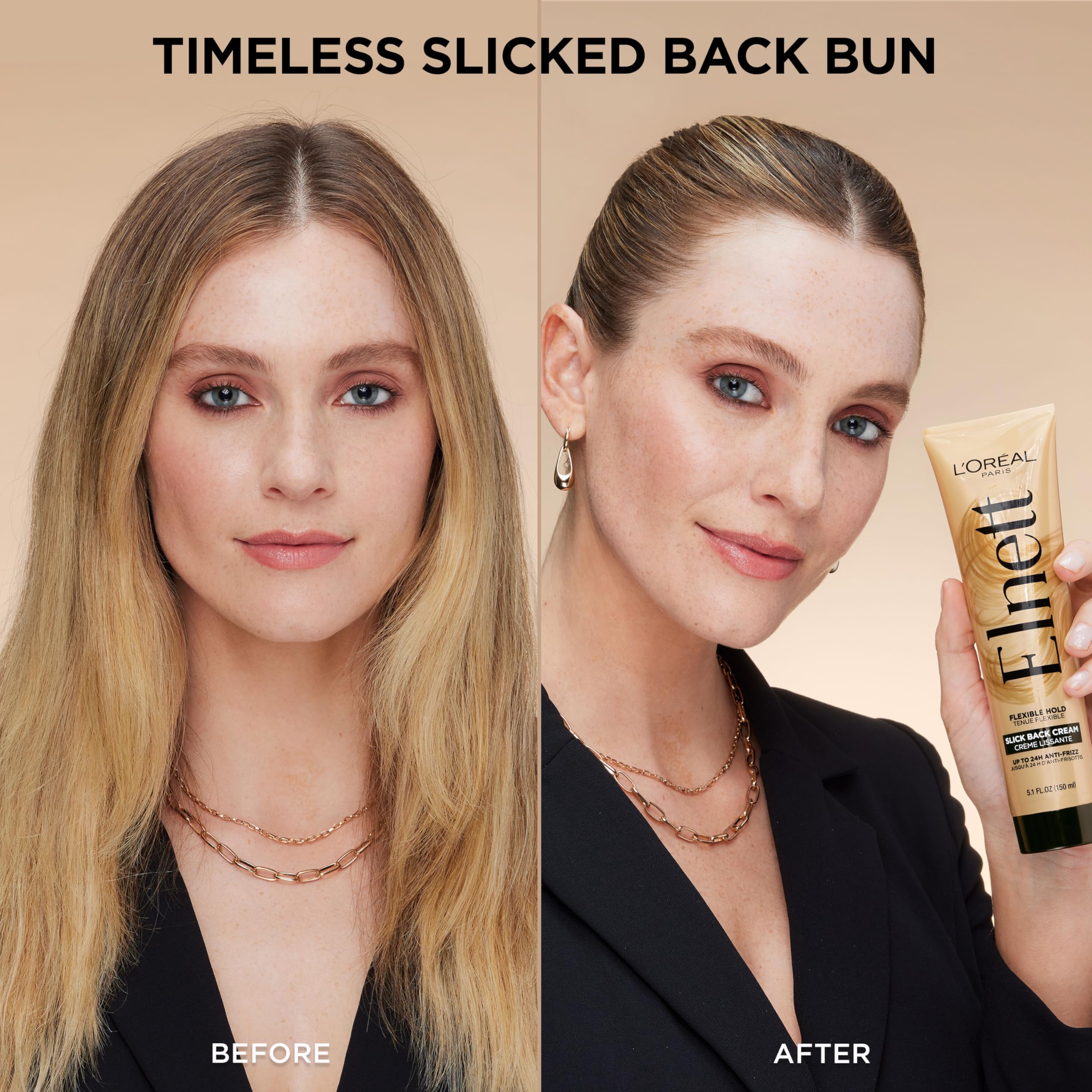 L'Oreal Paris Elnett Slick Back Styling Cream – 24HR Brushable Hold, Frizz Control & Shine