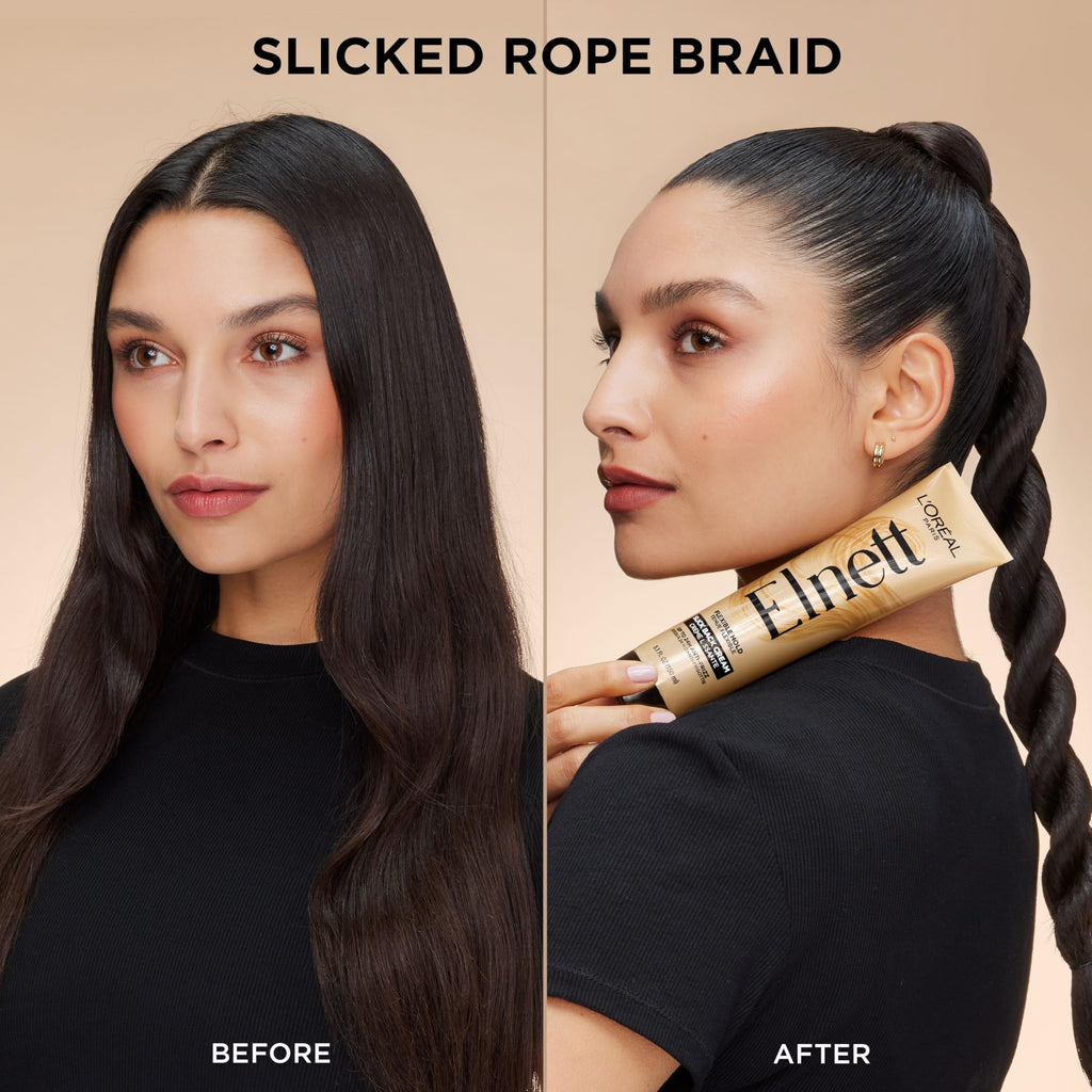 L'Oreal Paris Elnett Slick Back Styling Cream – 24HR Brushable Hold, Frizz Control & Shine