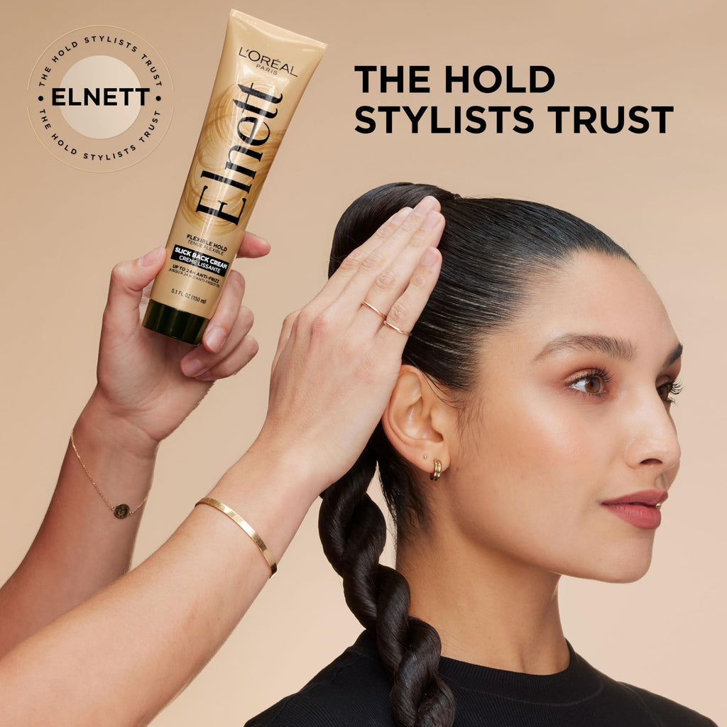 L'Oreal Paris Elnett Slick Back Styling Cream – 24HR Brushable Hold, Frizz Control & Shine