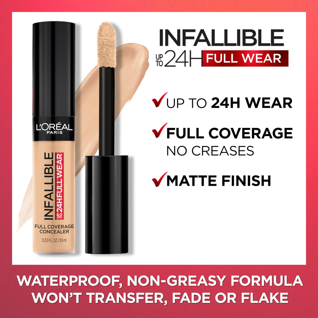 L'Oreal Paris Infallible Full Wear Waterproof Matte Concealer – Full Coverage, Bisque