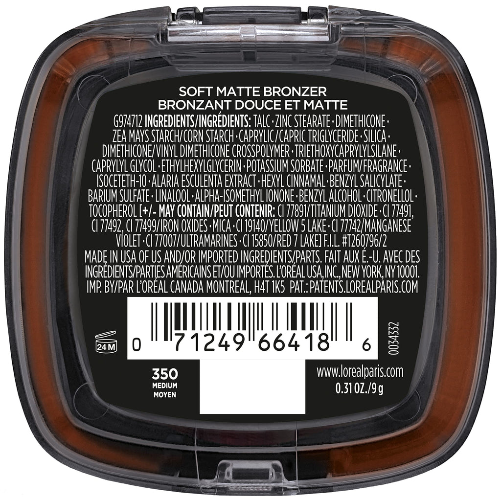 L'Oréal Paris Infallible Soft Matte Bronzer – Up to 24H Fresh Wear, Waterproof & Transfer-Proof | Medium 0.31 oz