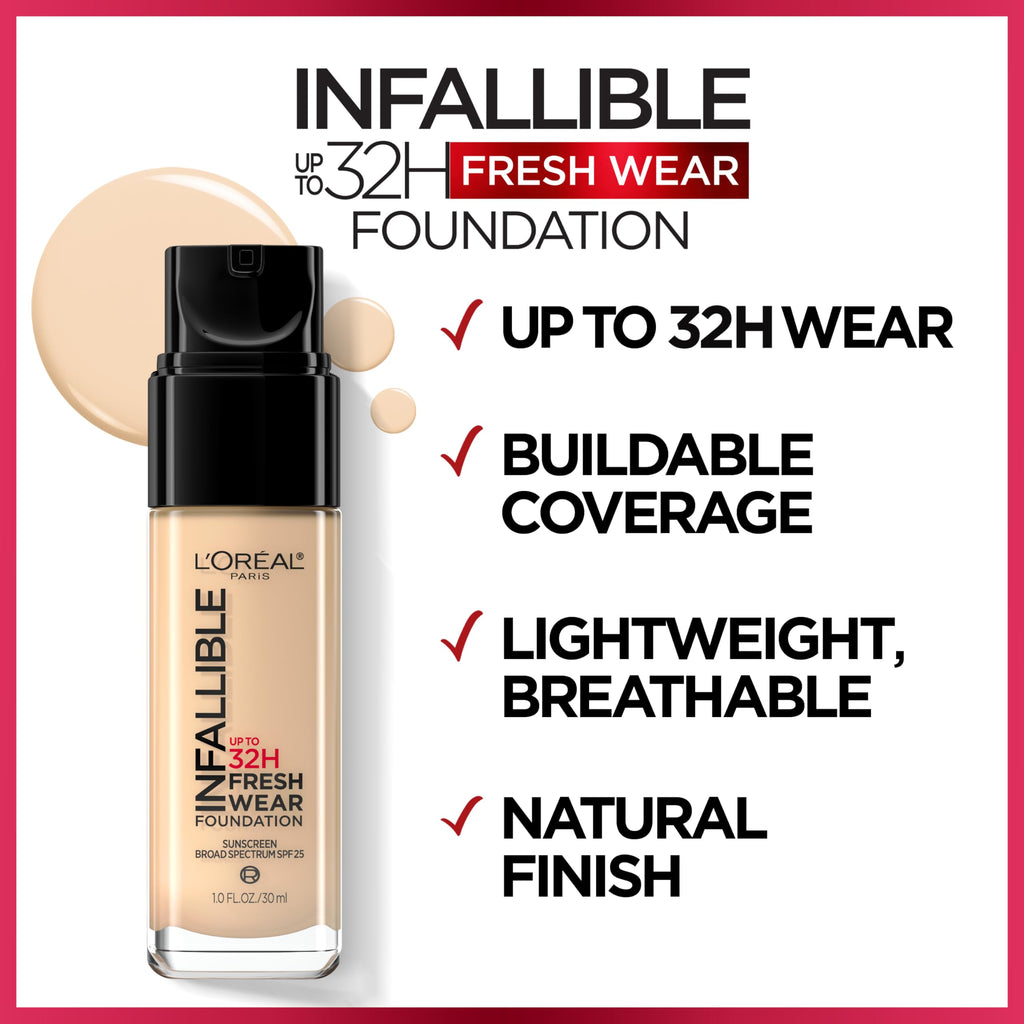 L'Oreal Paris Infallible Fresh Wear Lightweight Foundation – 411 Beige Ivory | Up to 32 Hour Wear