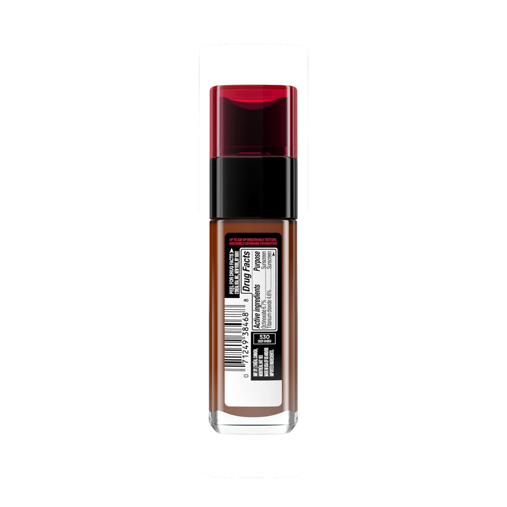 L'Oreal Paris Infallible Fresh Wear Foundation 530 Deep Amber – Lightweight, Longwear, SPF 25, 1 oz