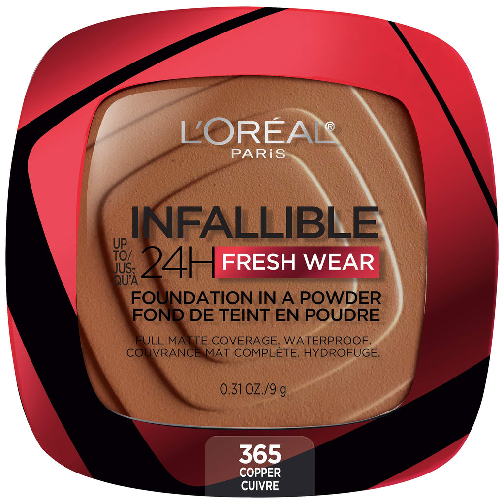 L'Oreal Paris Infallible Fresh Wear Foundation in Powder – Up to 24H Wear, Waterproof, Copper, 0.31 oz.