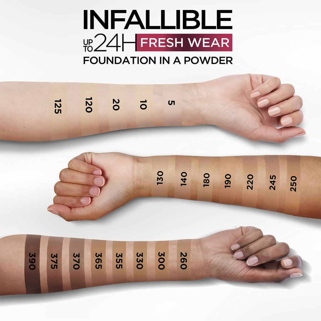 L'Oreal Paris Infallible Fresh Wear Foundation in Powder – Up to 24H Wear, Waterproof, Copper, 0.31 oz.