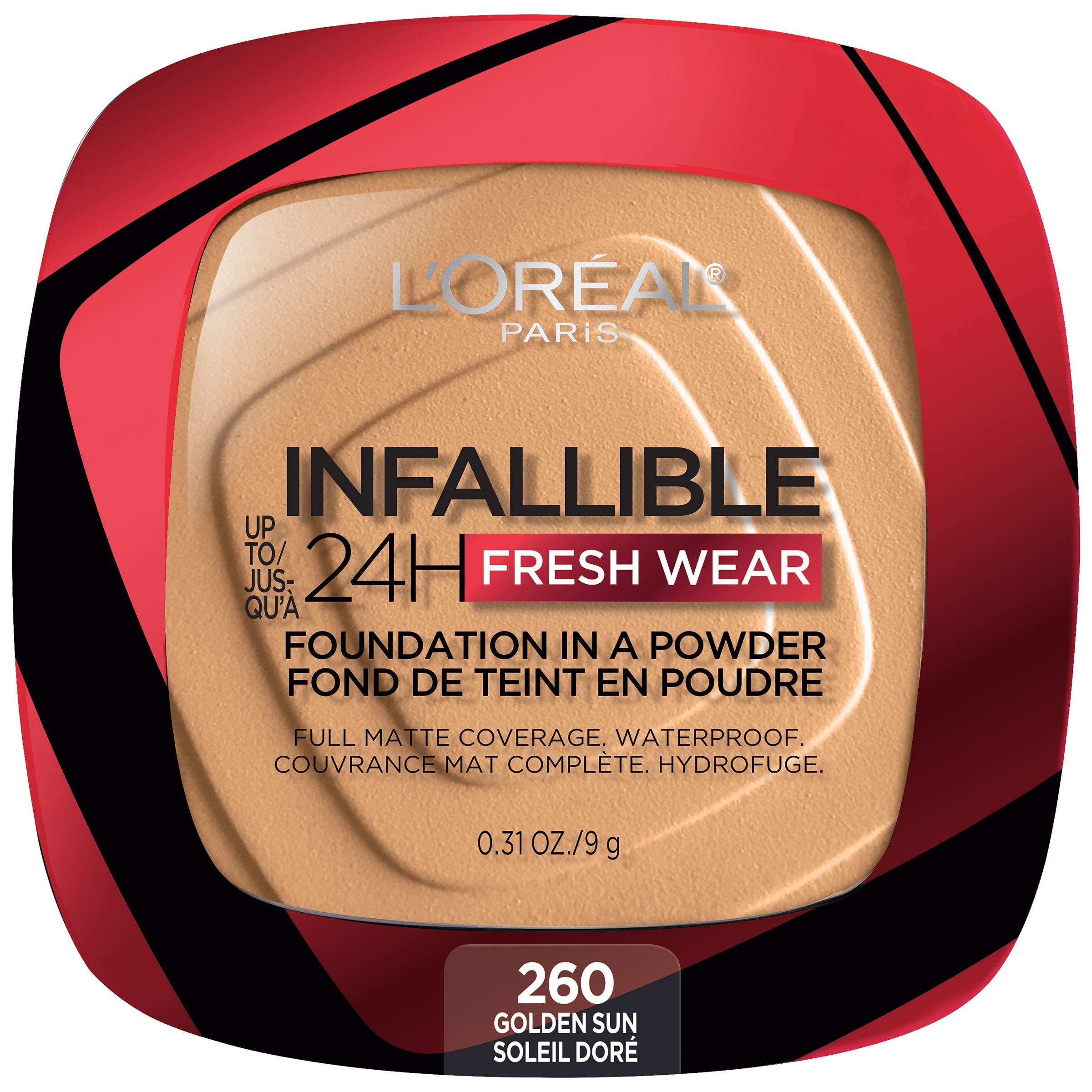 L'Oreal Paris Infallible Fresh Wear Foundation in a Powder – Up to 24H Matte, Waterproof – Golden Sun