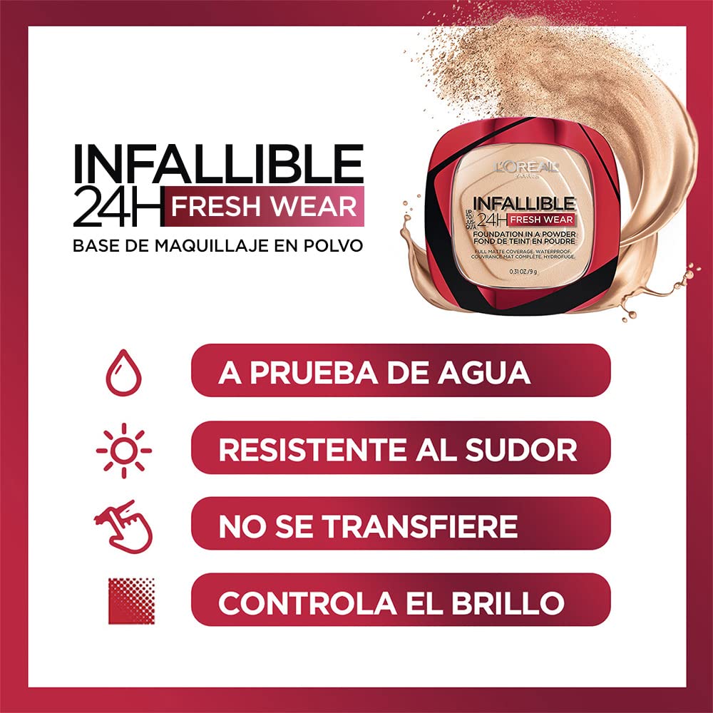L'Oreal Paris Infallible Fresh Wear Foundation Powder Linen — Up to 24H Matte, Waterproof