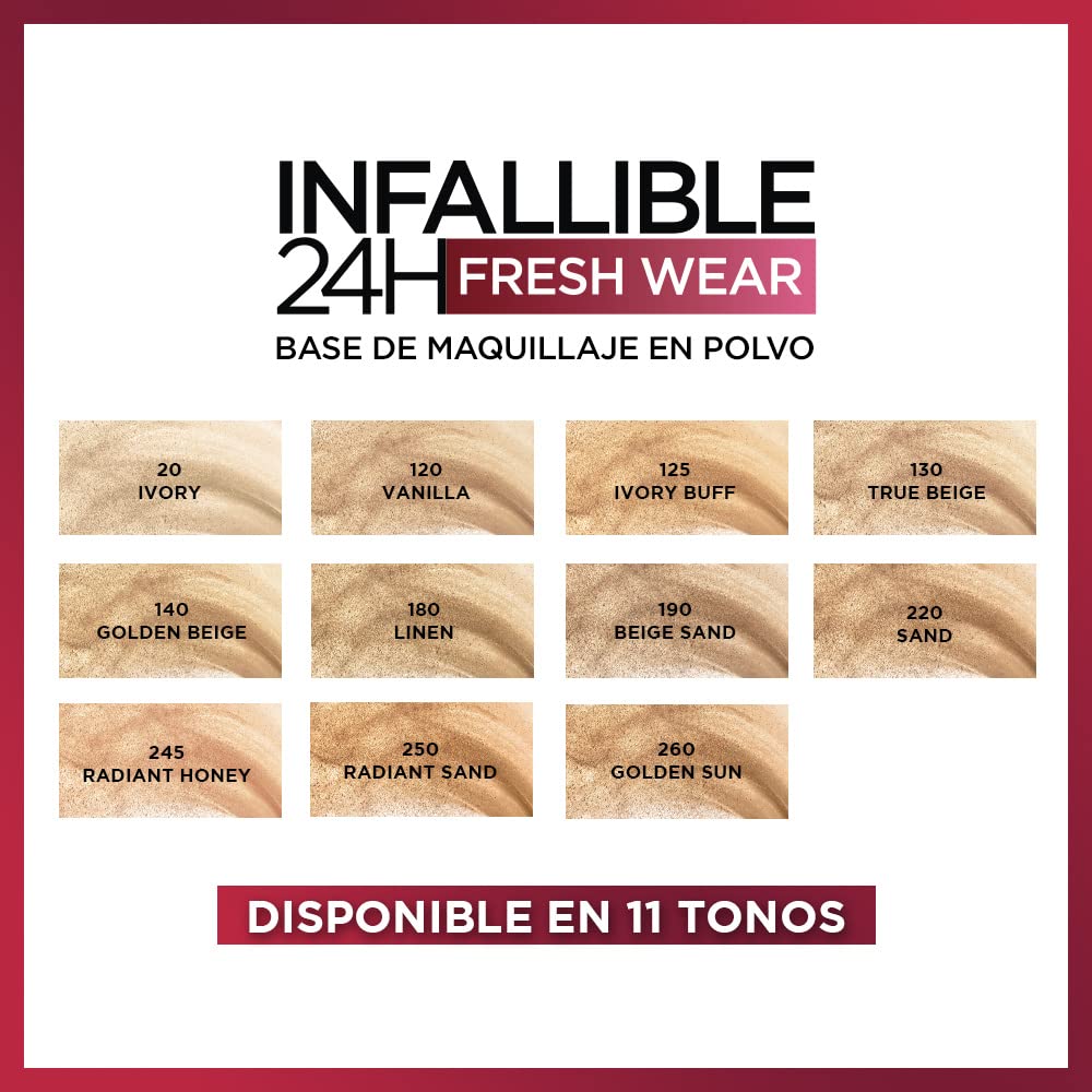 L'Oreal Paris Infallible Fresh Wear Foundation Powder Linen — Up to 24H Matte, Waterproof