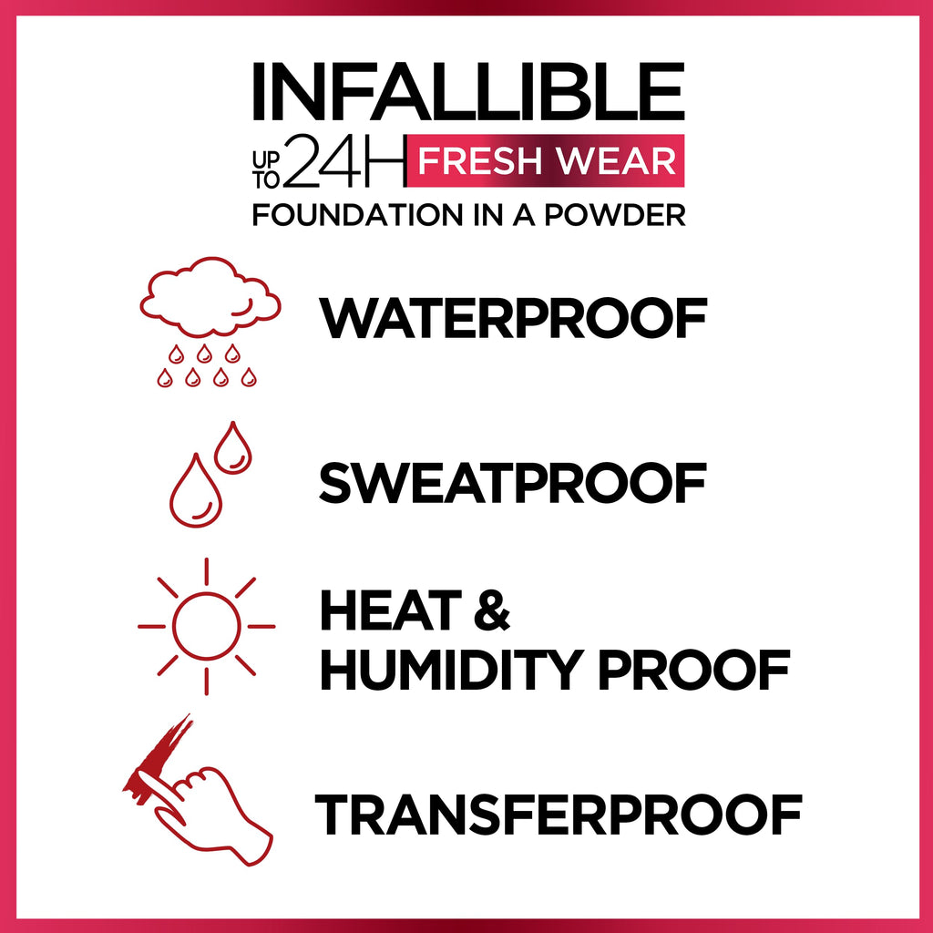 L'Oreal Paris Infallible Fresh Wear Foundation in a Powder - Up to 24H Wear, Waterproof, Beige Sand