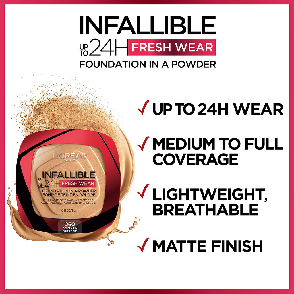 L'Oréal Paris Infallible Fresh Wear Foundation in a Powder – 24H Wear, Waterproof, Pearl, 0.31 oz