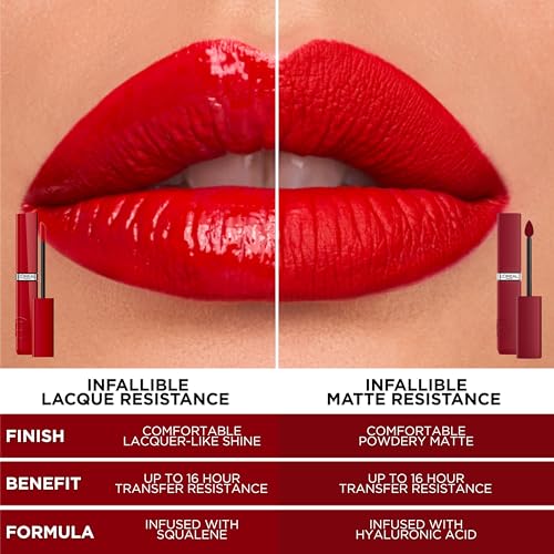 L'Oreal Paris Infallible Lacque Resistance Liquid Lipstick in Paris Sunset – 16HR Lacquer Shine, Transfer-Proof