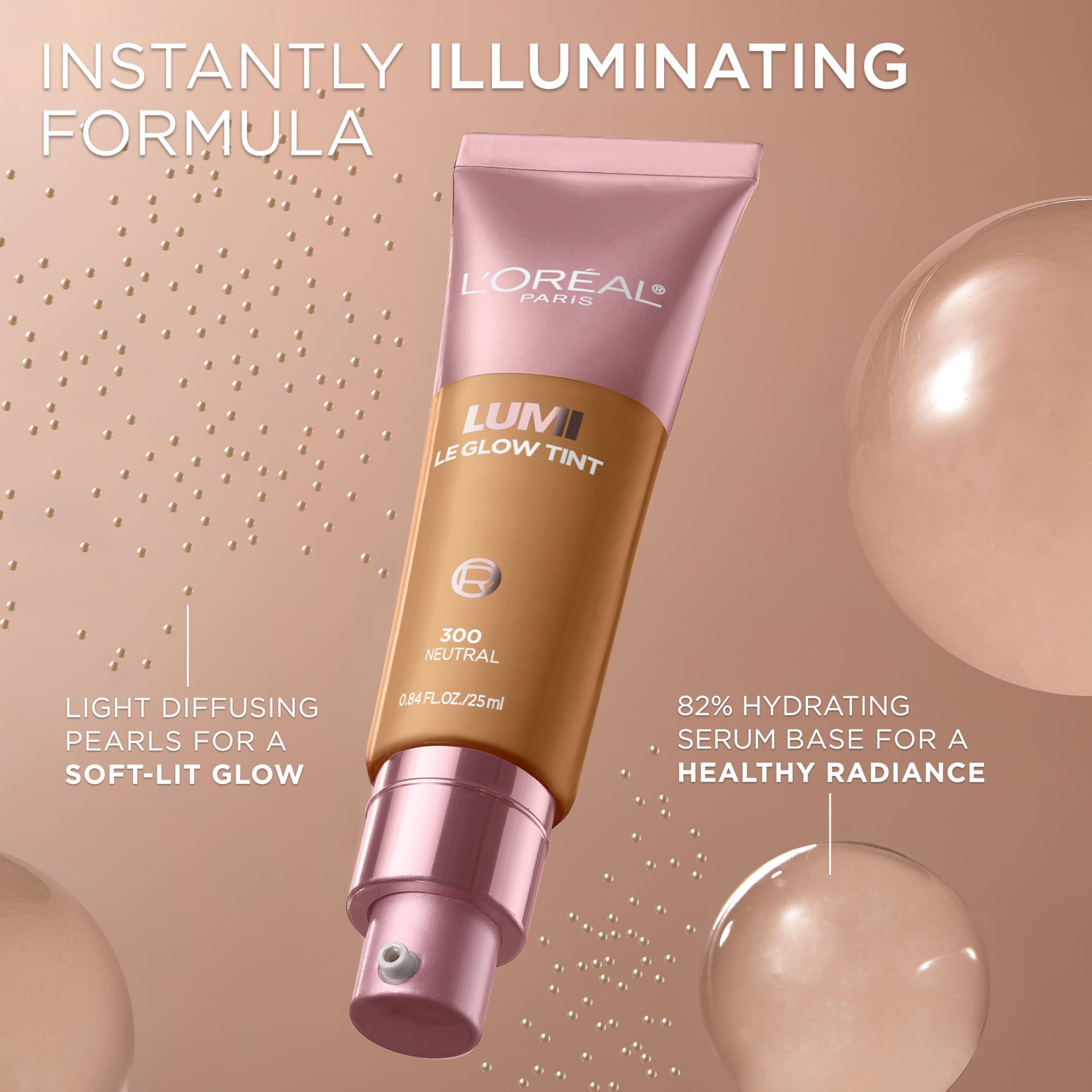 L'Oreal Paris Lumi Le Glow Skin Tint – Lightweight Water-Based Tint with Foundation-Like Coverage (Warm 220, 0.85 fl oz)