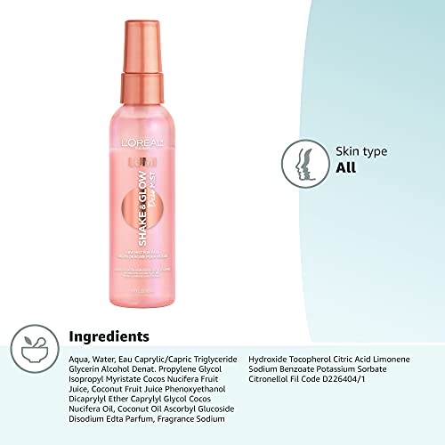 L'Oreal Paris LUMI Shake & Glow Dew Mist — Hydrating, Soothing Face Mist for Prep, Set, and Refresh | Natural Finish, 3 fl oz